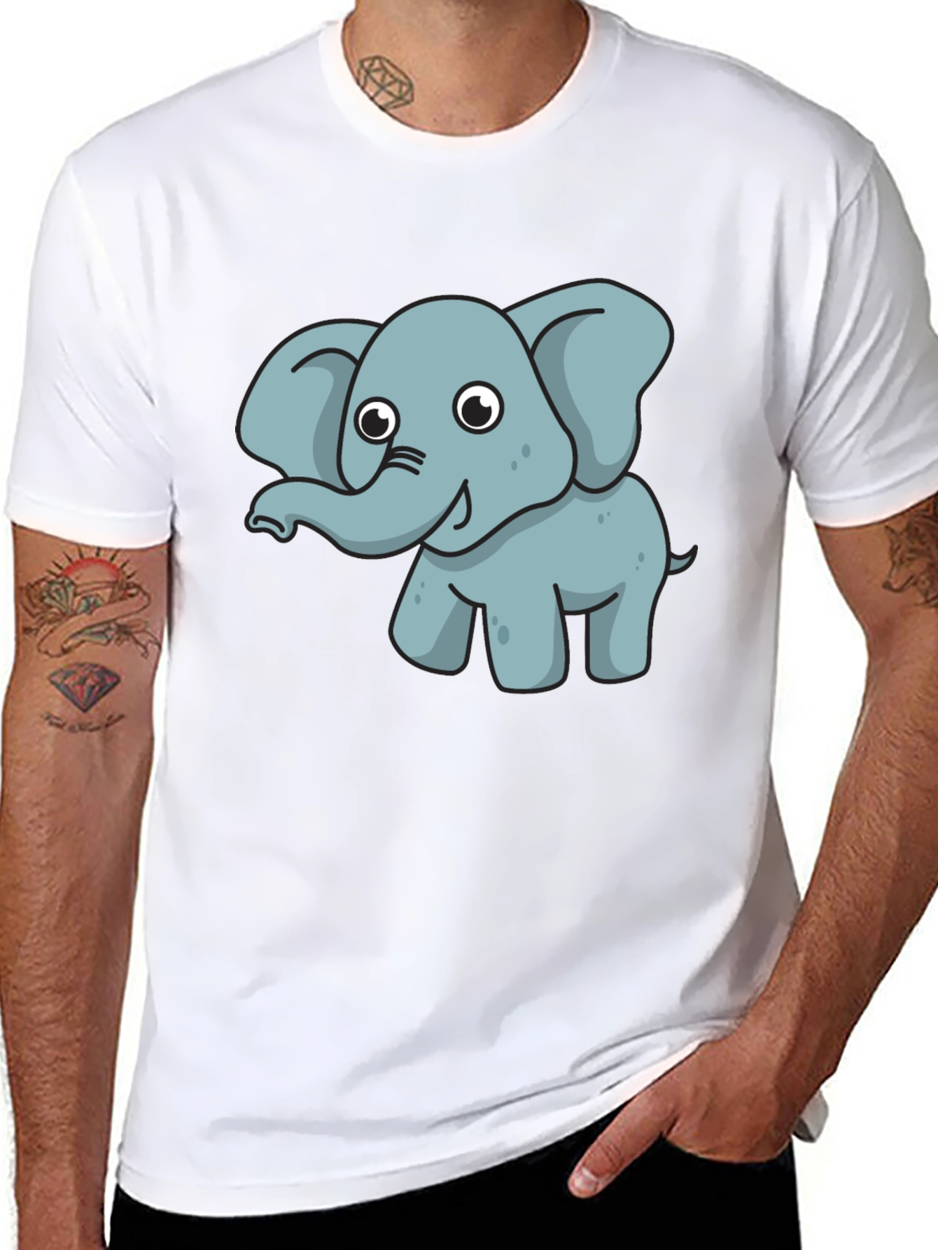 Cute Elephant Graphic Tee - Black Cotton T-Shirt