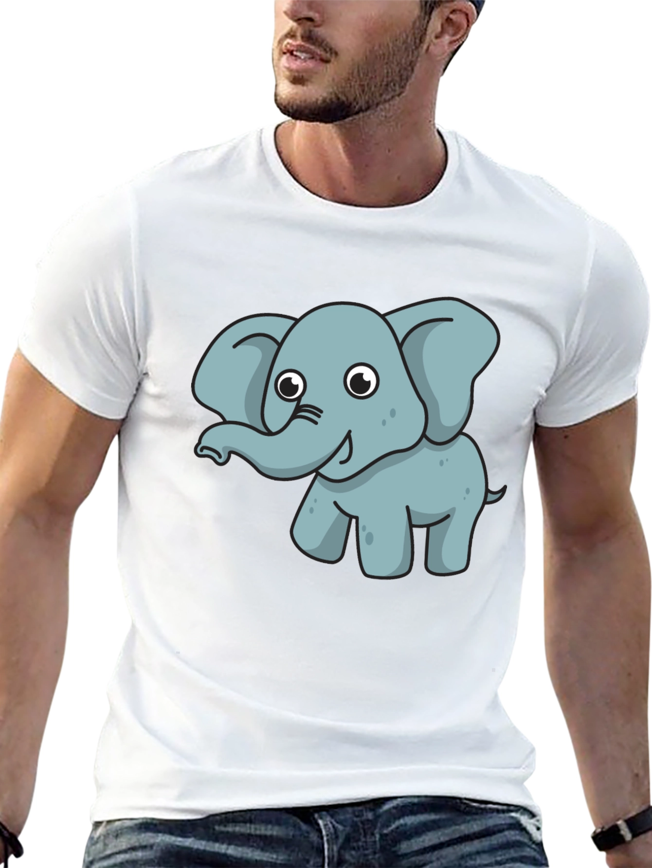 Cute Elephant Graphic Tee - Black Cotton T-Shirt