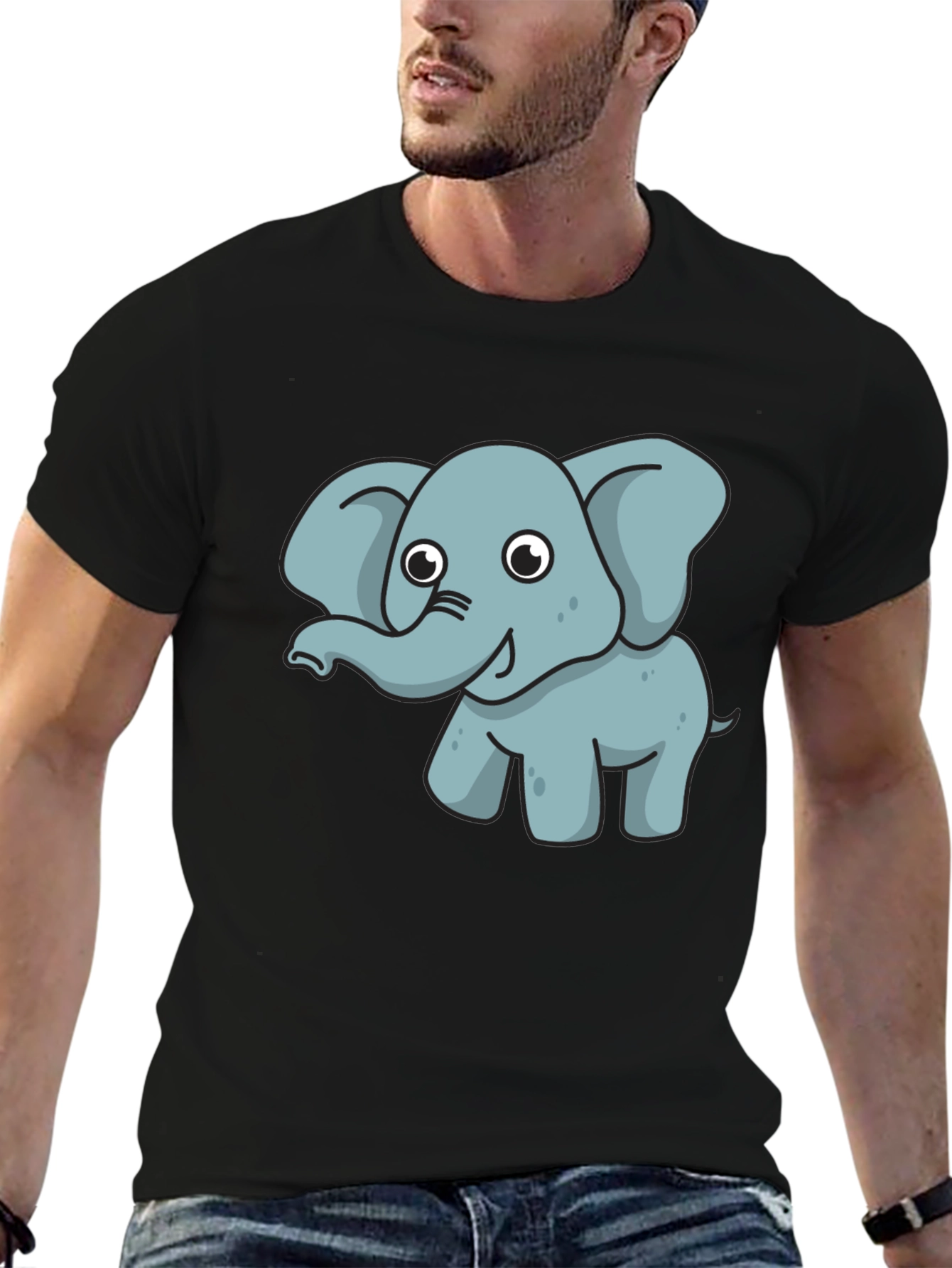 Cute Elephant Graphic Tee - Black Cotton T-Shirt