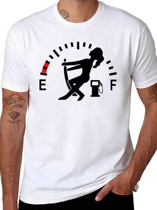 Fuel Gauge Humor Graphic Tee - Black Cotton T-Shirt