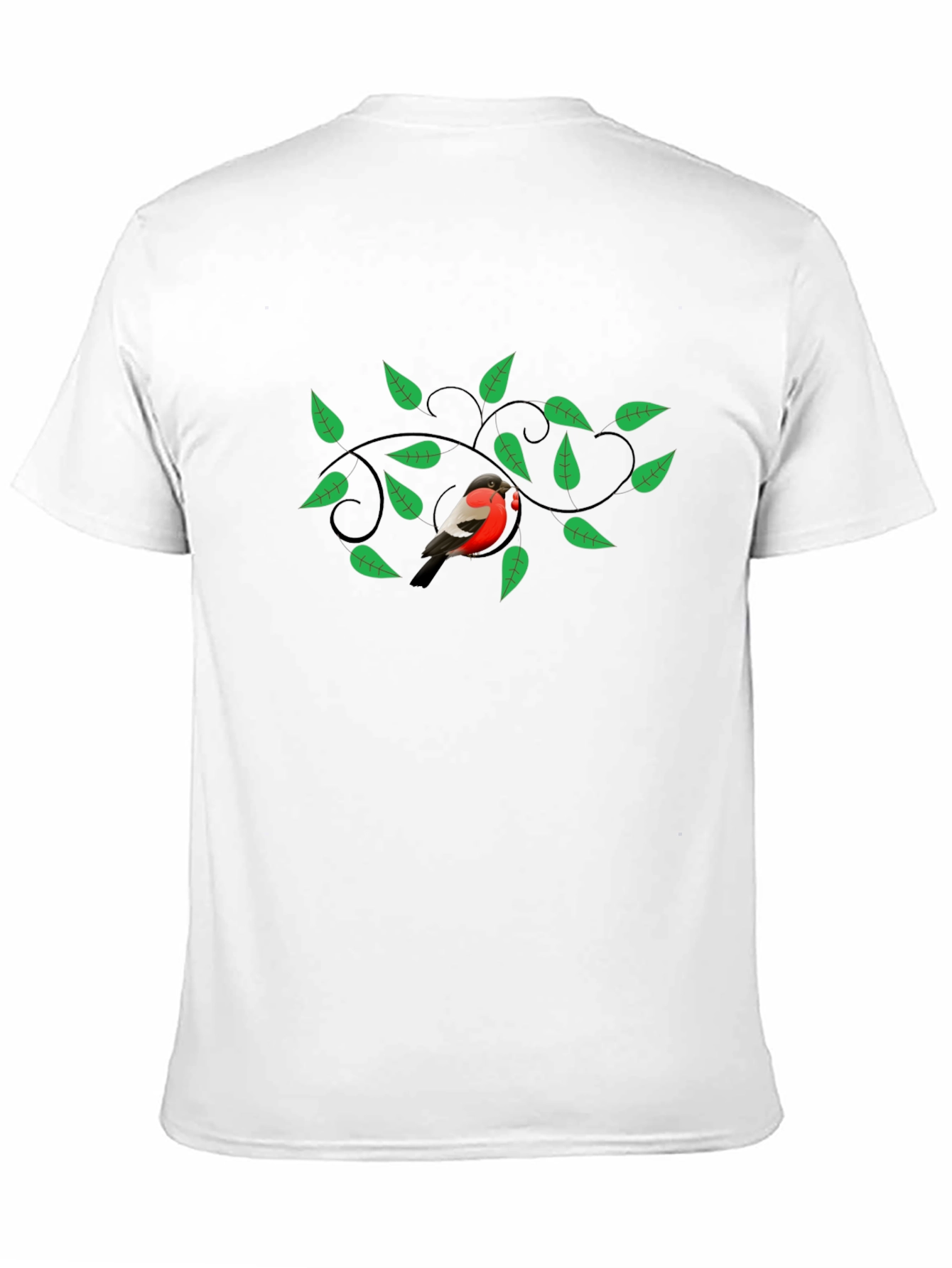 Bird & Green Leaves Graphic Print Black T-Shirt