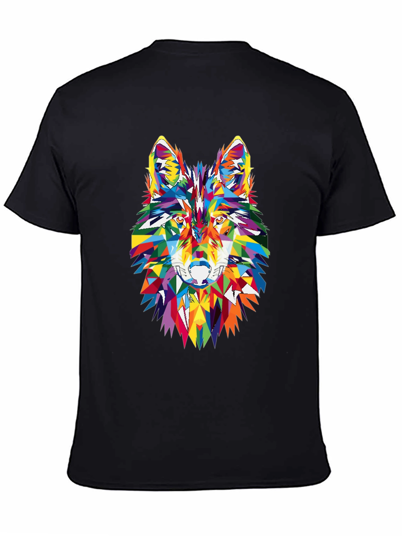 Geometric Wolf Head Graphic Black T-Shirt