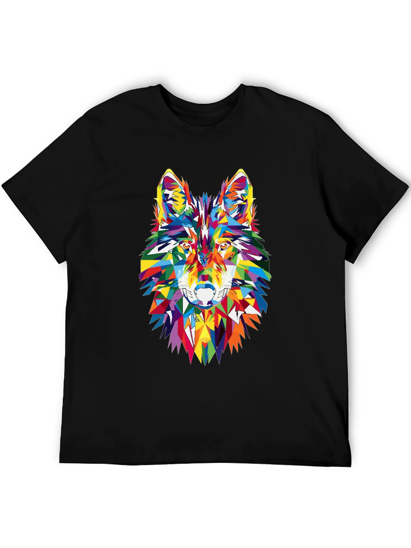 Geometric Wolf Head Graphic Black T-Shirt