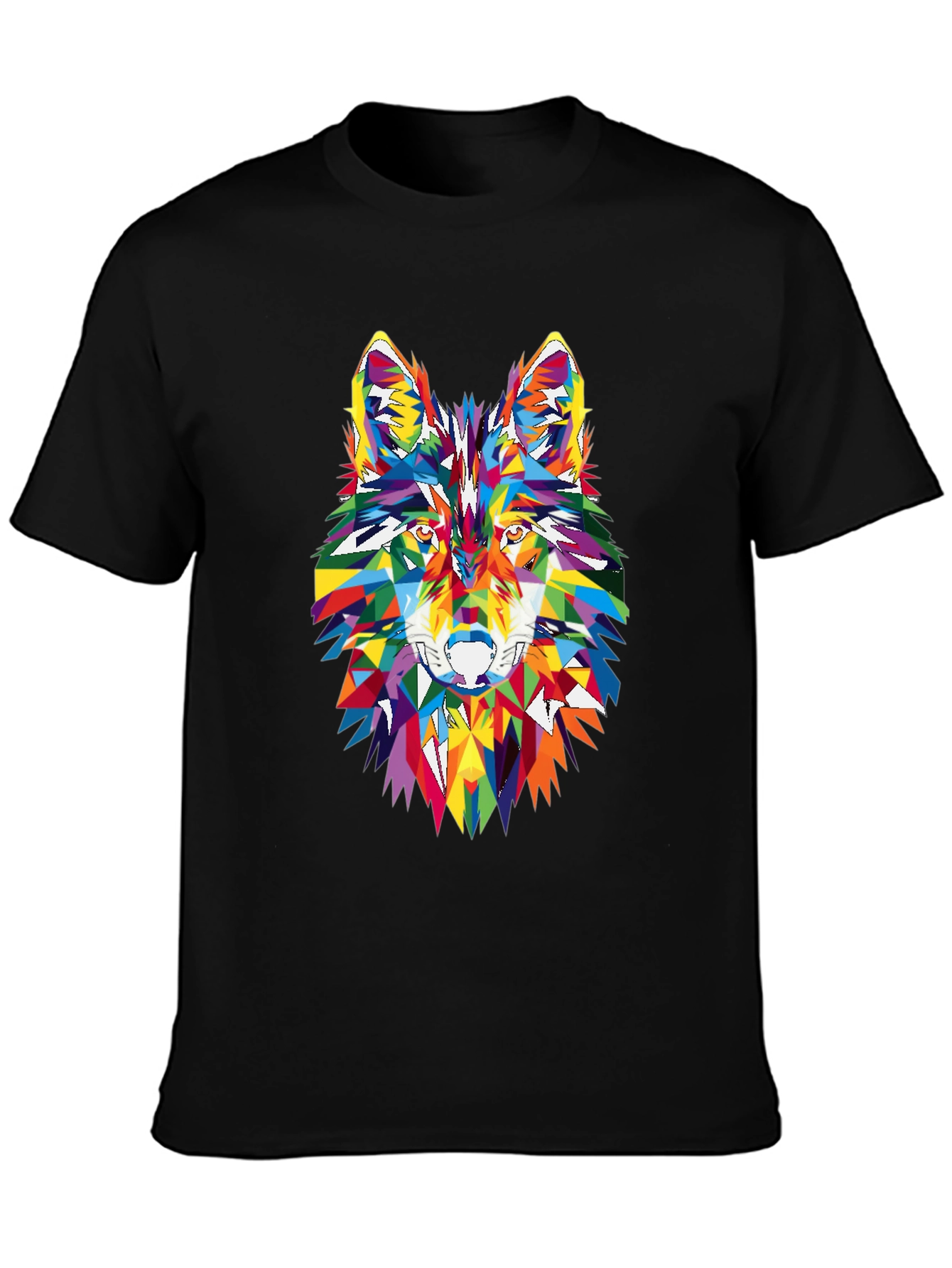 Geometric Wolf Head Graphic Black T-Shirt