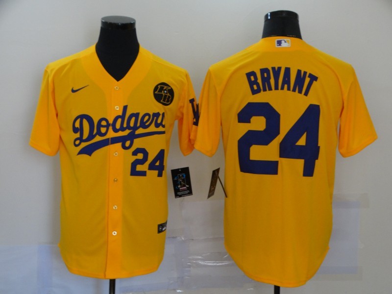Men's Los Angeles Dodgers Kobe Bryant #24 Yellow Replica Baseball Jerseys