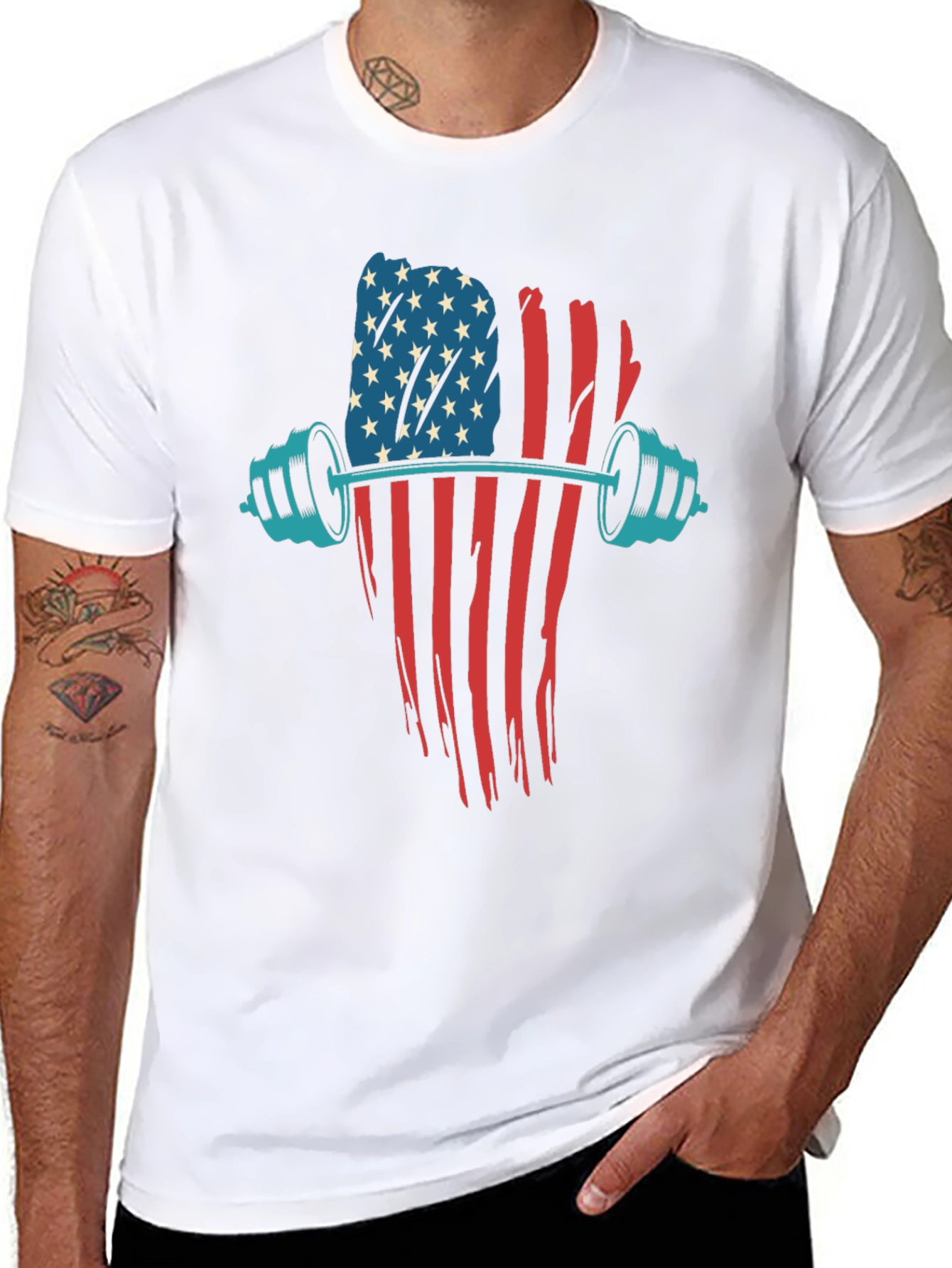 Patriotic Barbell T-Shirt - American Flag Gym Wear