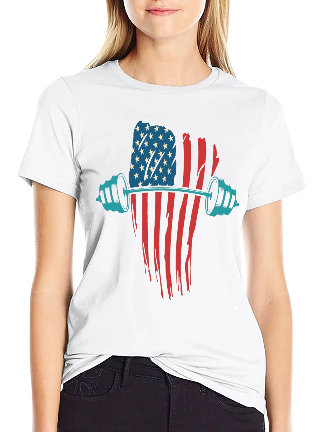 Patriotic Barbell T-Shirt - American Flag Gym Wear