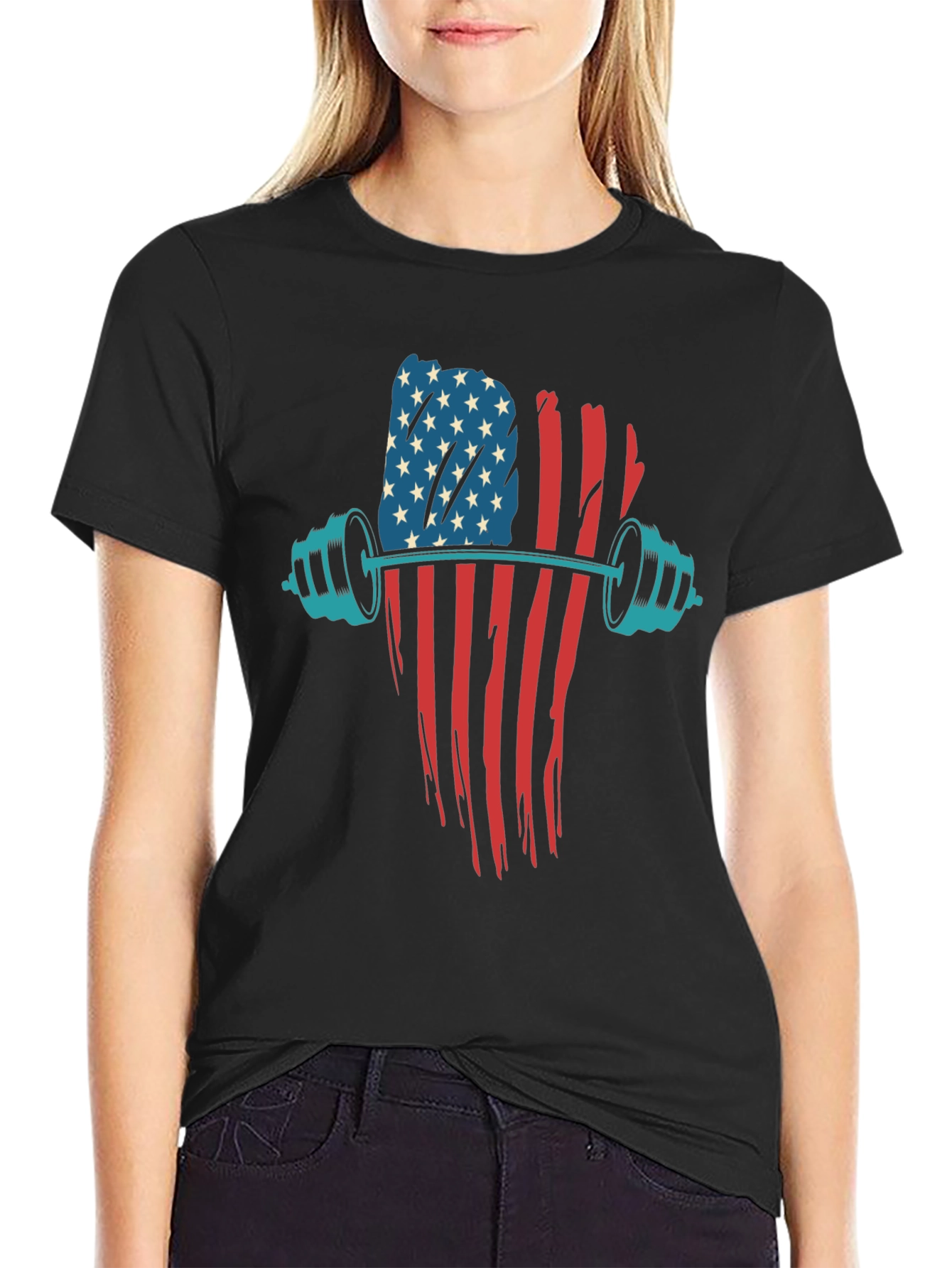 Patriotic Barbell T-Shirt - American Flag Gym Wear