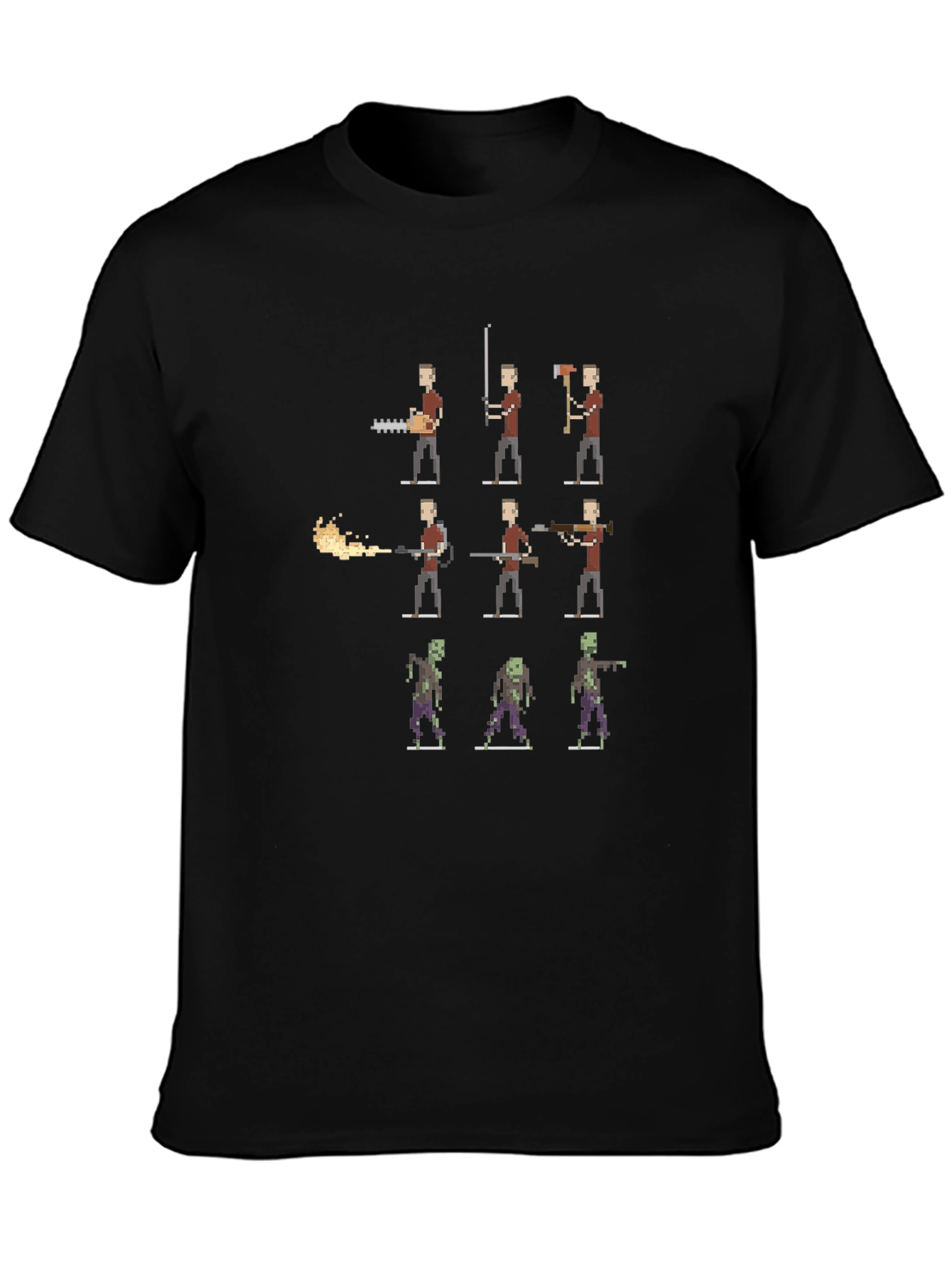 Pixel Zombie Hunter T-Shirt - Black Cotton Tee
