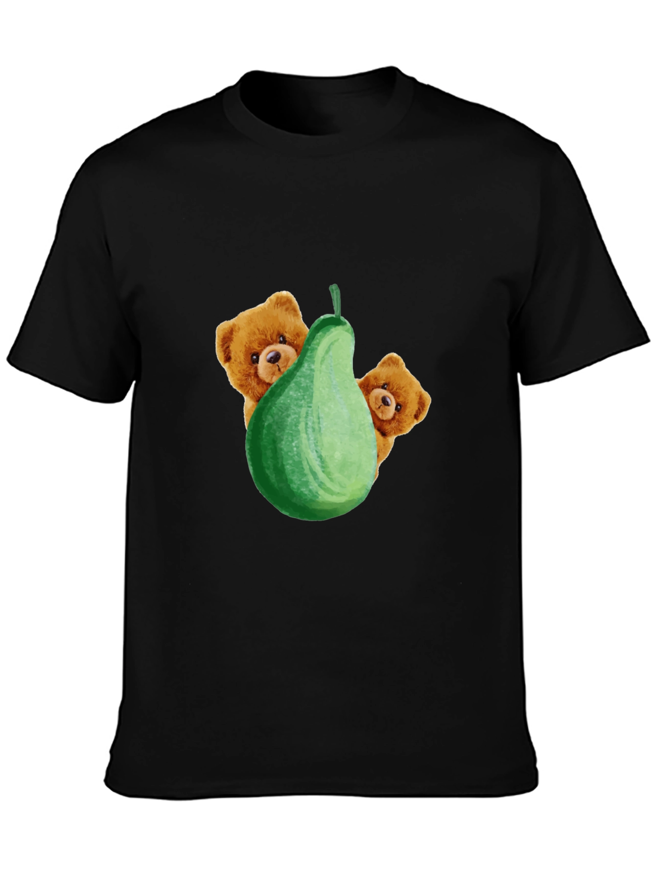 Cute Bear & Pear Black Graphic Tee