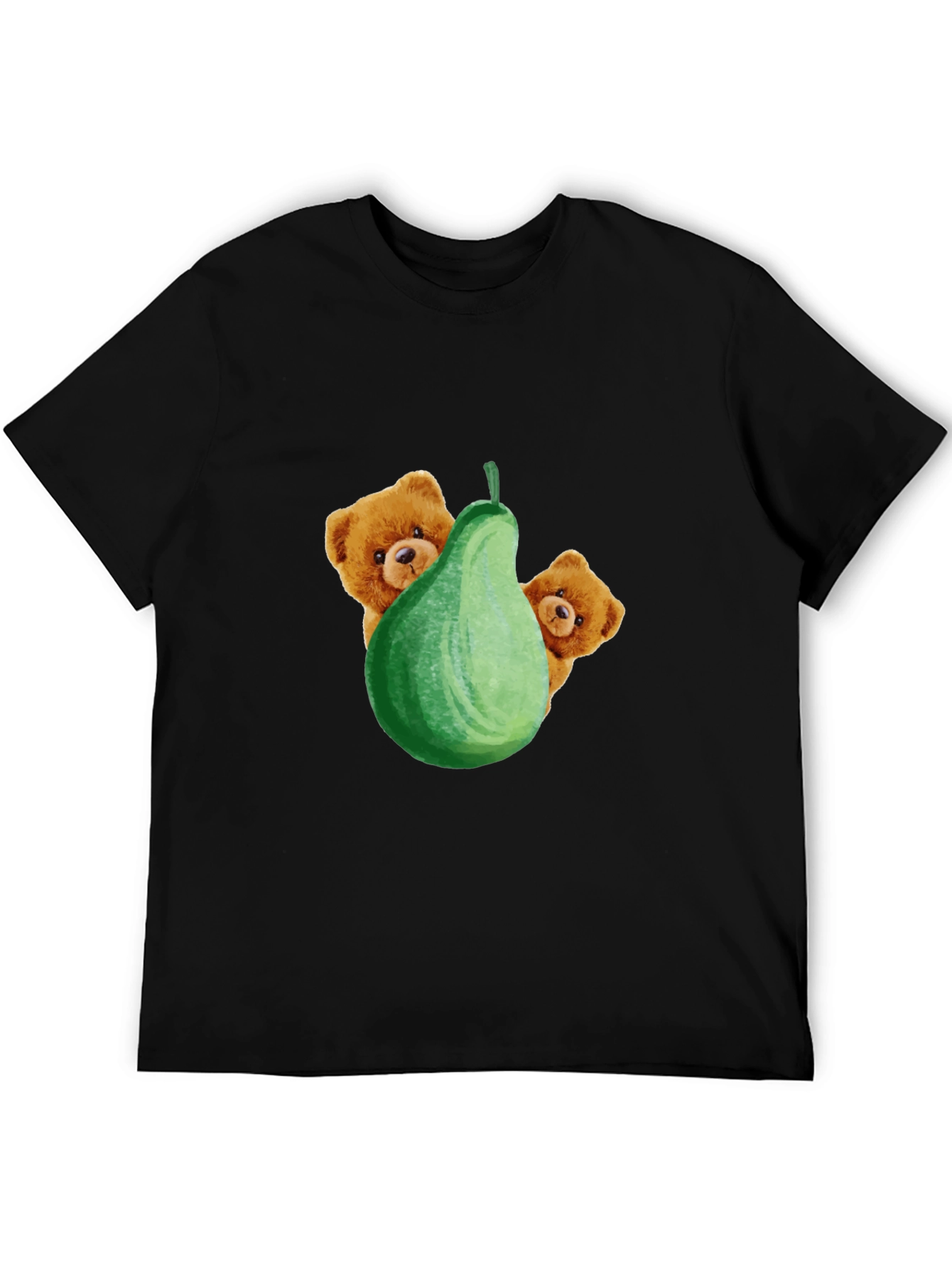 Cute Bear & Pear Black Graphic Tee