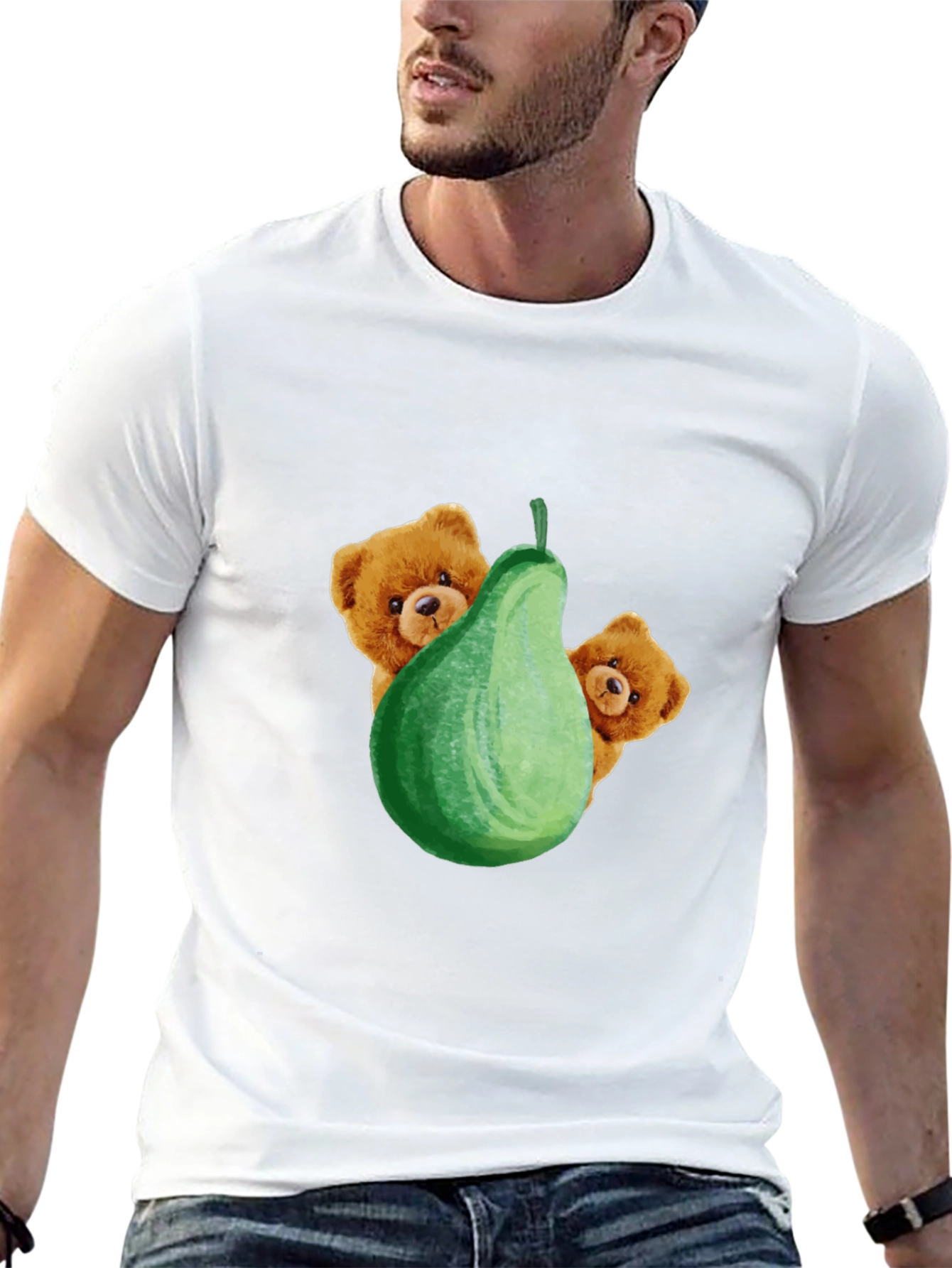 Cute Bear & Pear Black Graphic Tee