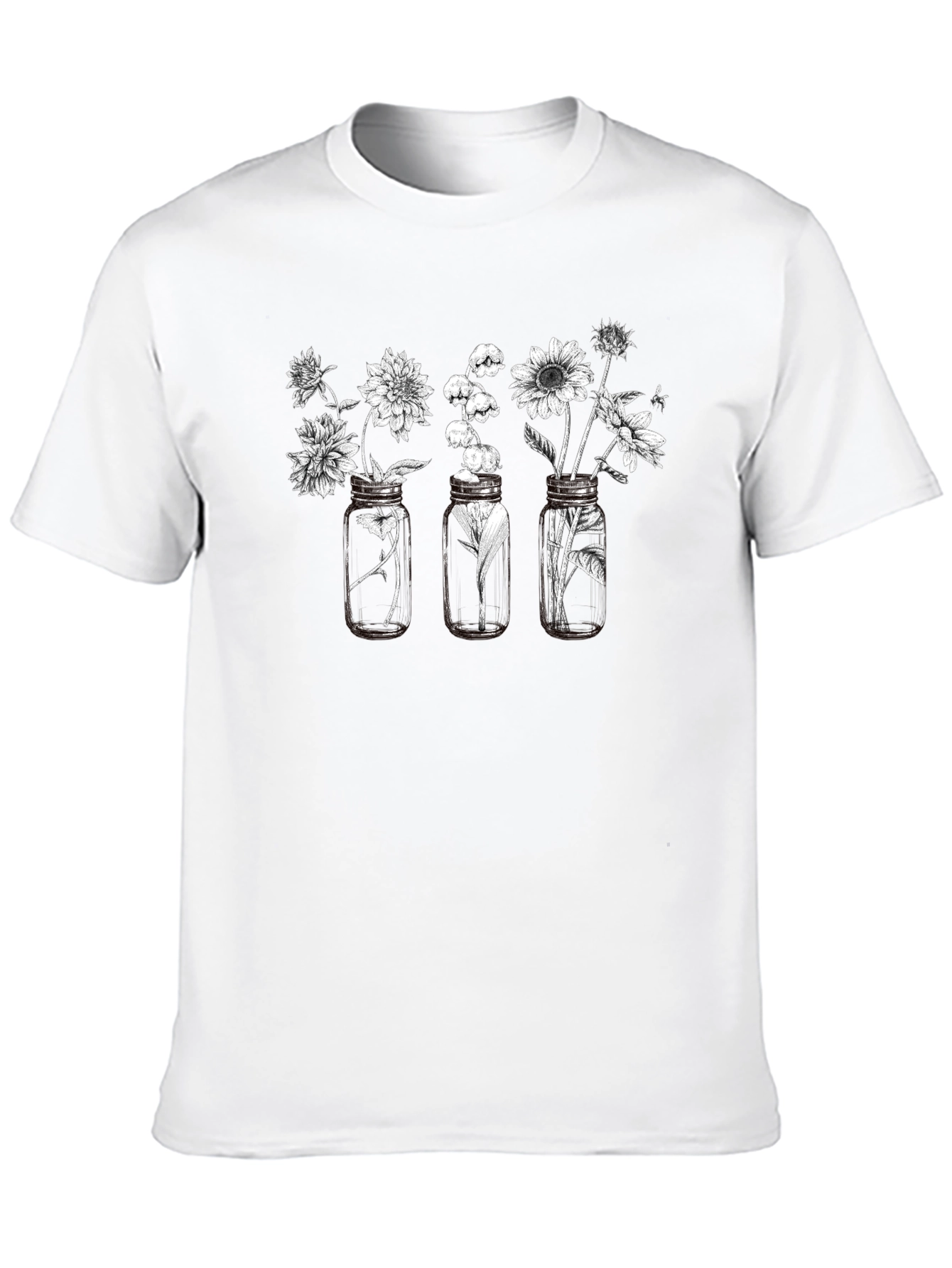 Floral Jars Graphic T-Shirt - Black Casual Wear