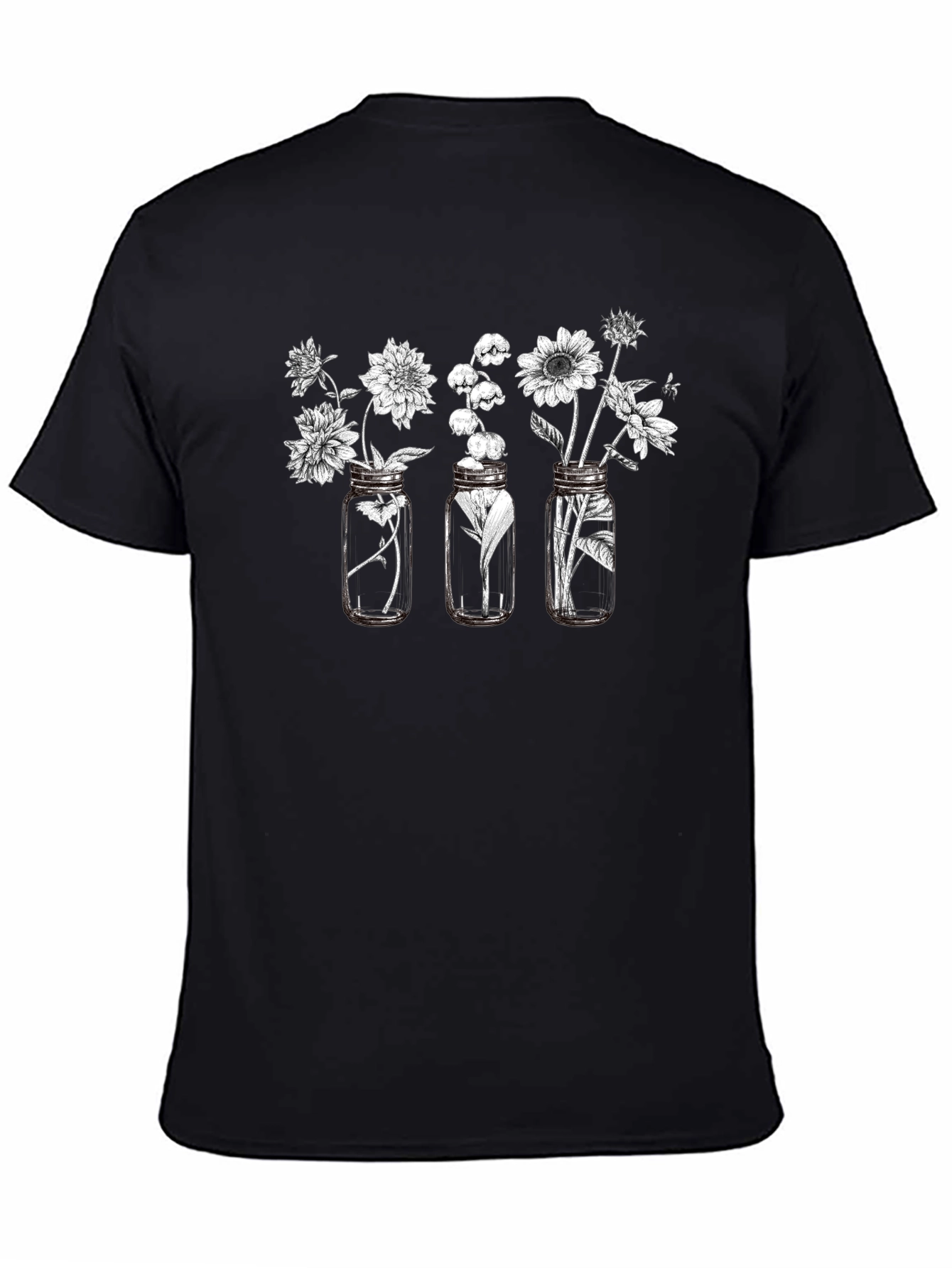 Floral Jars Graphic T-Shirt - Black Casual Wear