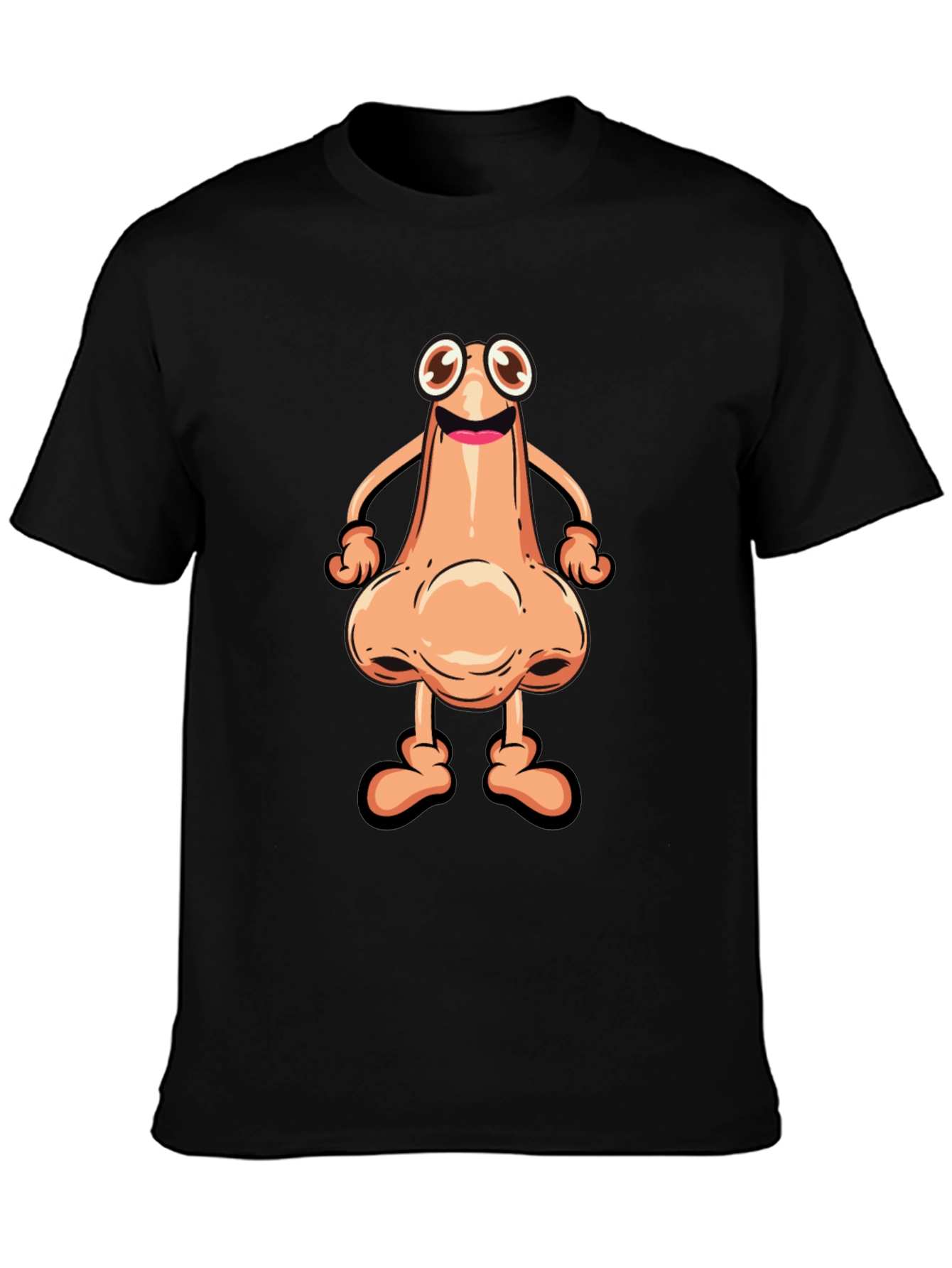Funny Cartoon Nose Character Black T-Shirt