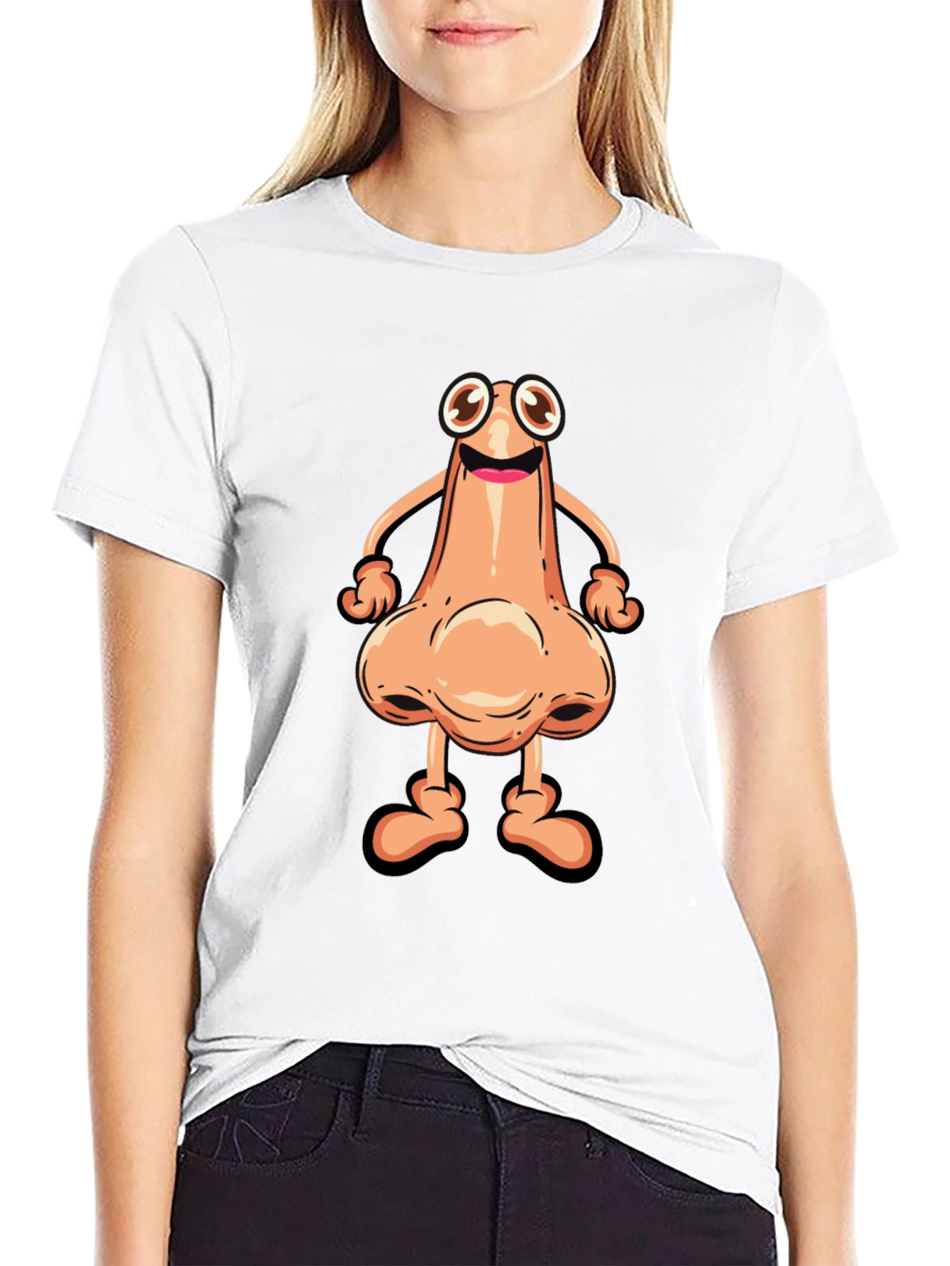 Funny Cartoon Nose Character Black T-Shirt