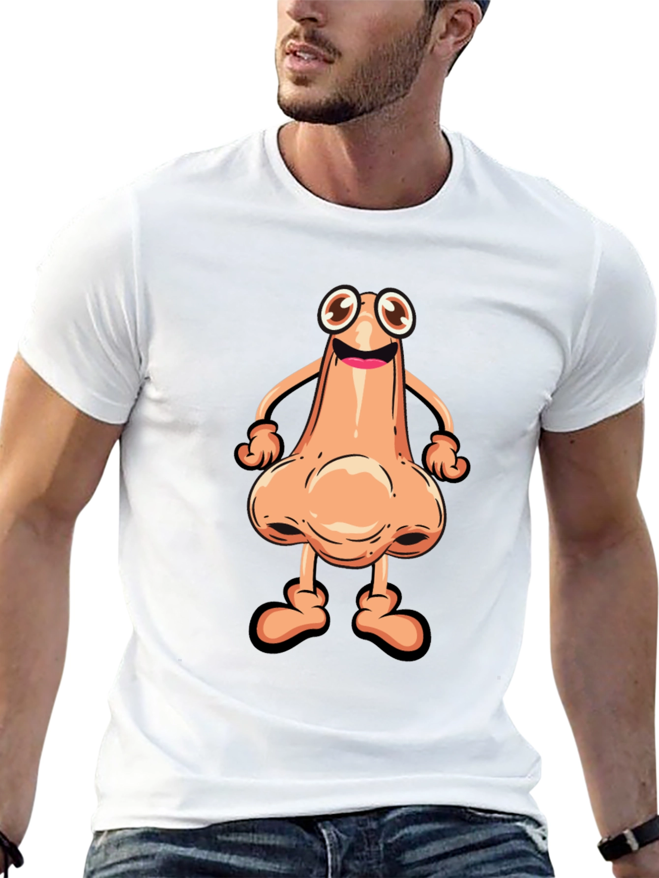 Funny Cartoon Nose Character Black T-Shirt
