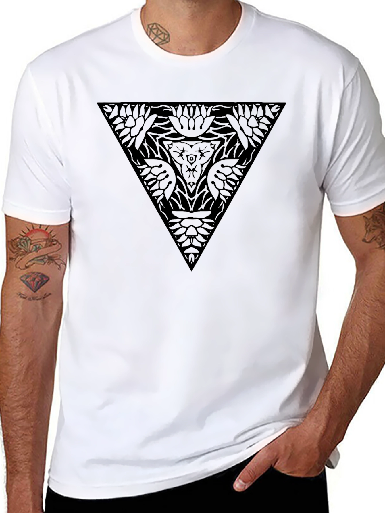 Geometric Triangle Graphic Tee - Modern Black T-Shirt