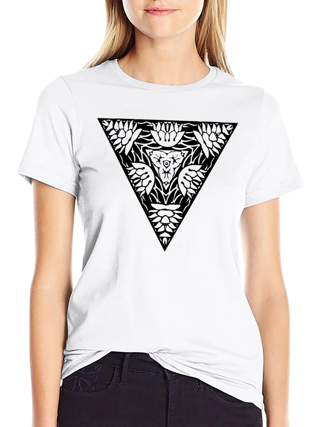 Geometric Triangle Graphic Tee - Modern Black T-Shirt