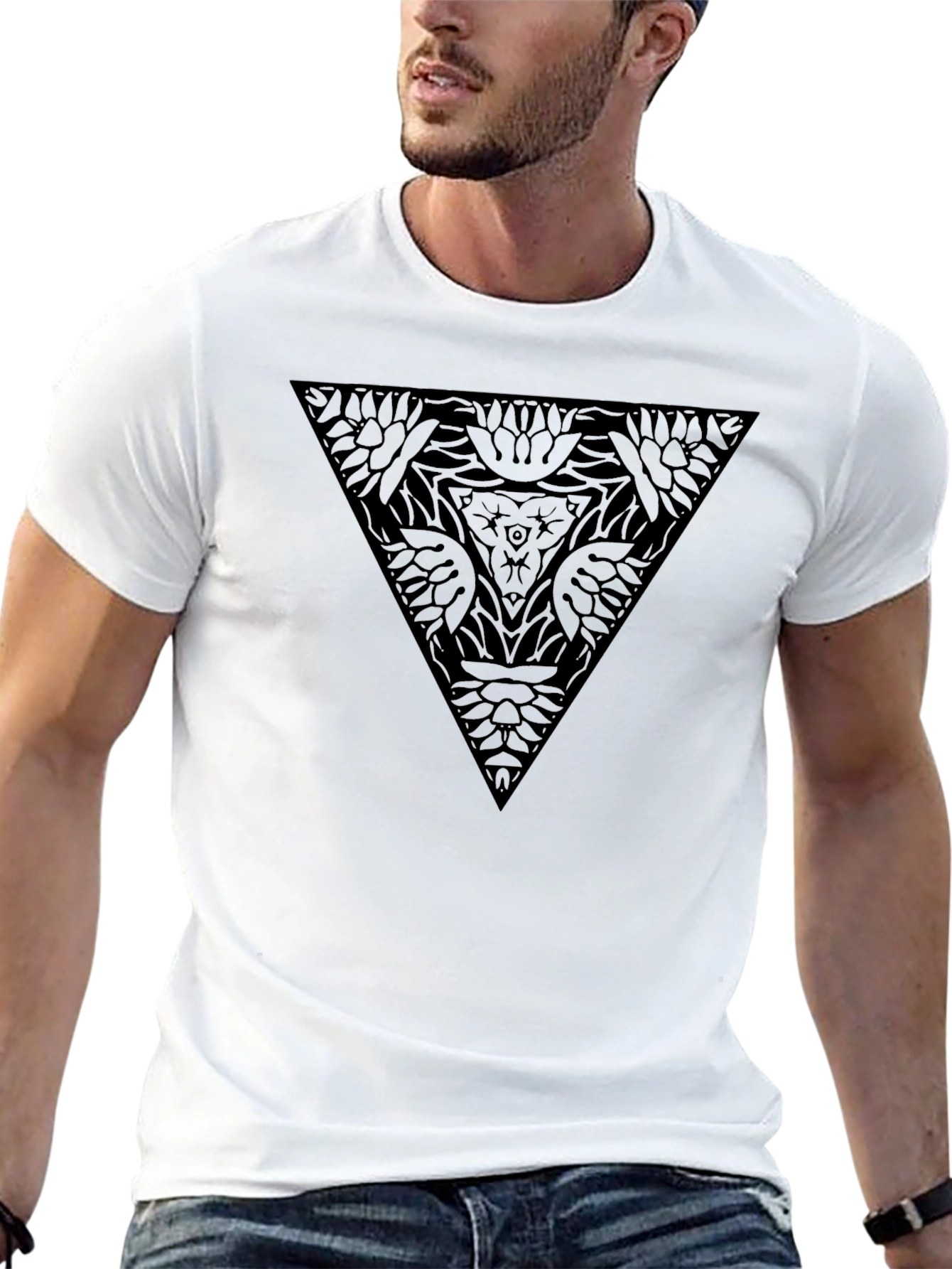 Geometric Triangle Graphic Tee - Modern Black T-Shirt
