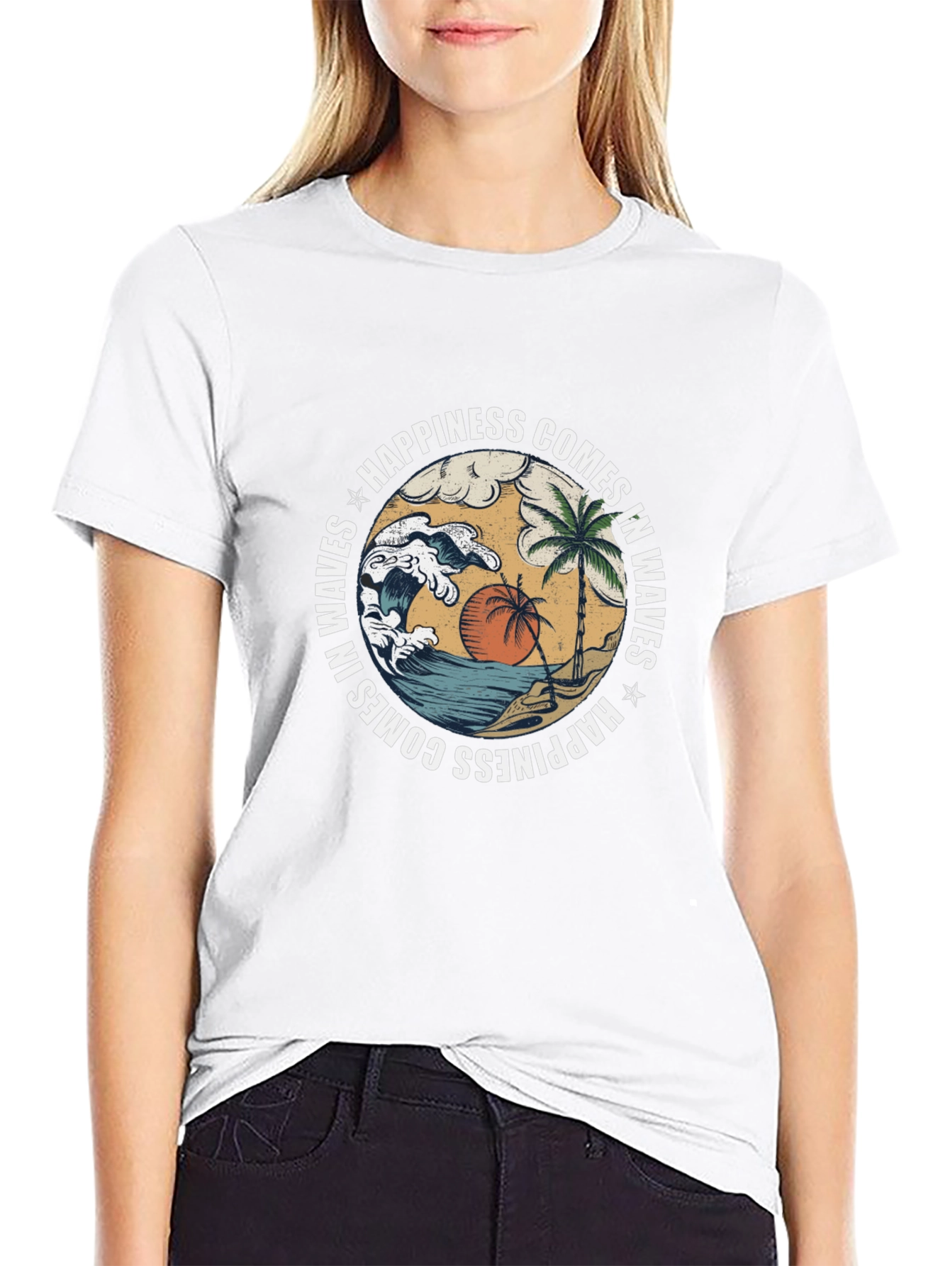 Happiness Comes in Waves Graphic T-Shirt