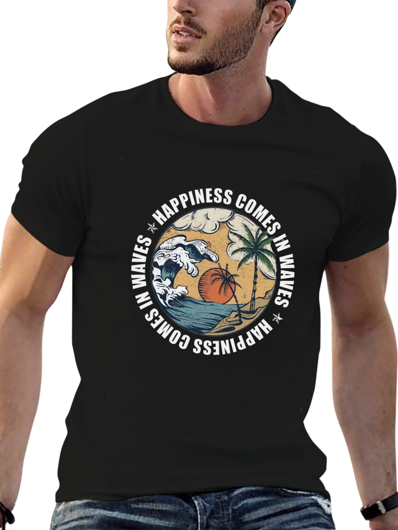 Happiness Comes in Waves Graphic T-Shirt