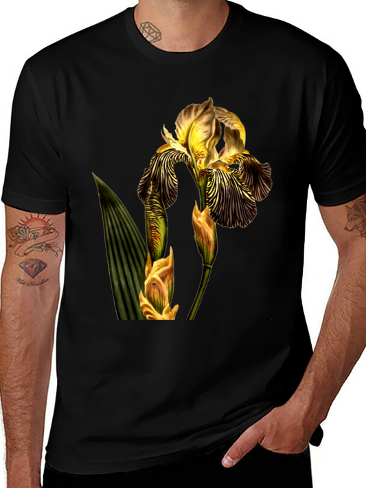 Floral Iris Graphic Print Black T-Shirt
