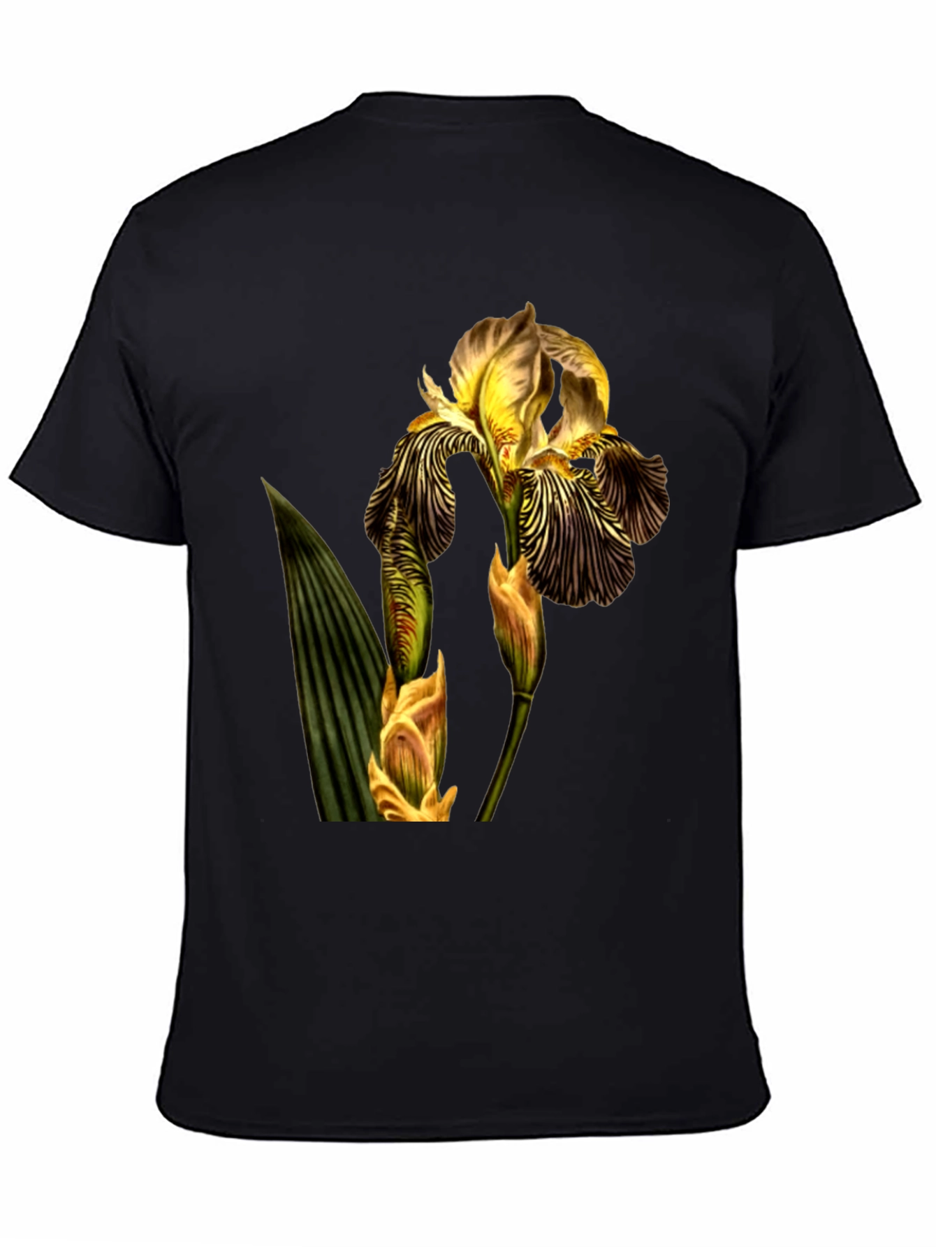 Floral Iris Graphic Print Black T-Shirt