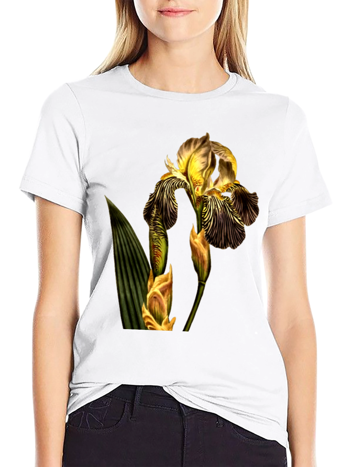 Floral Iris Graphic Print Black T-Shirt