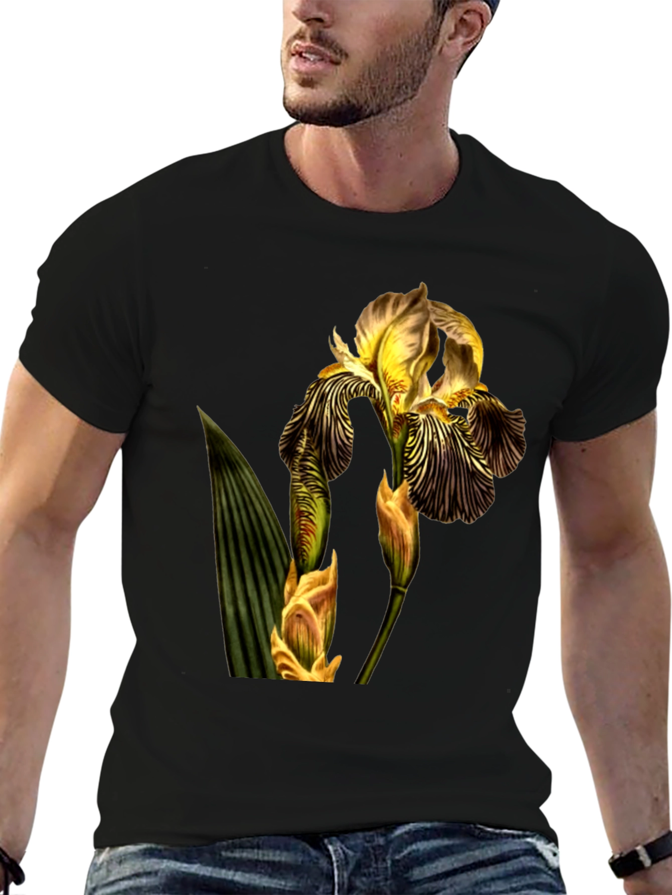 Floral Iris Graphic Print Black T-Shirt