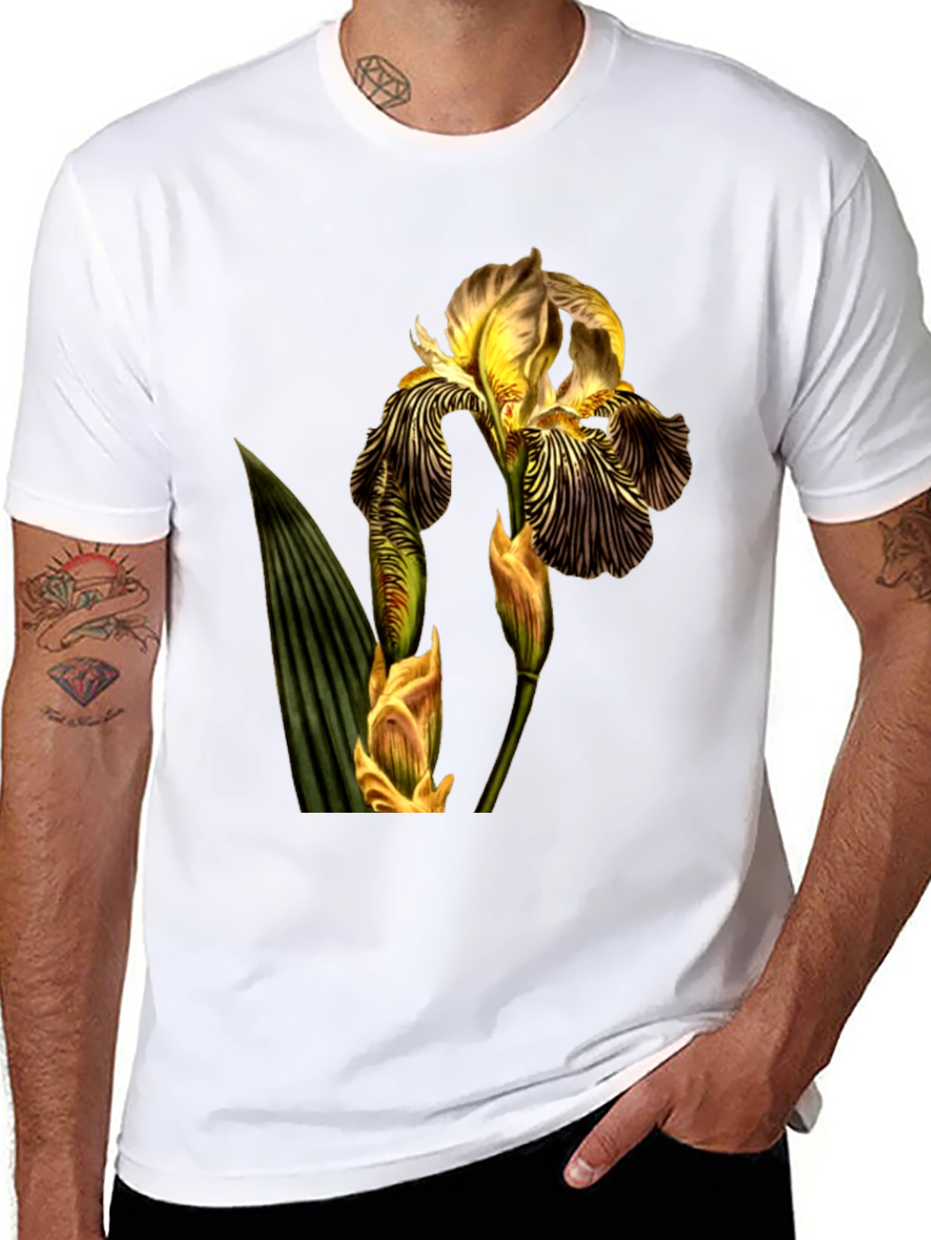 Floral Iris Graphic Print Black T-Shirt