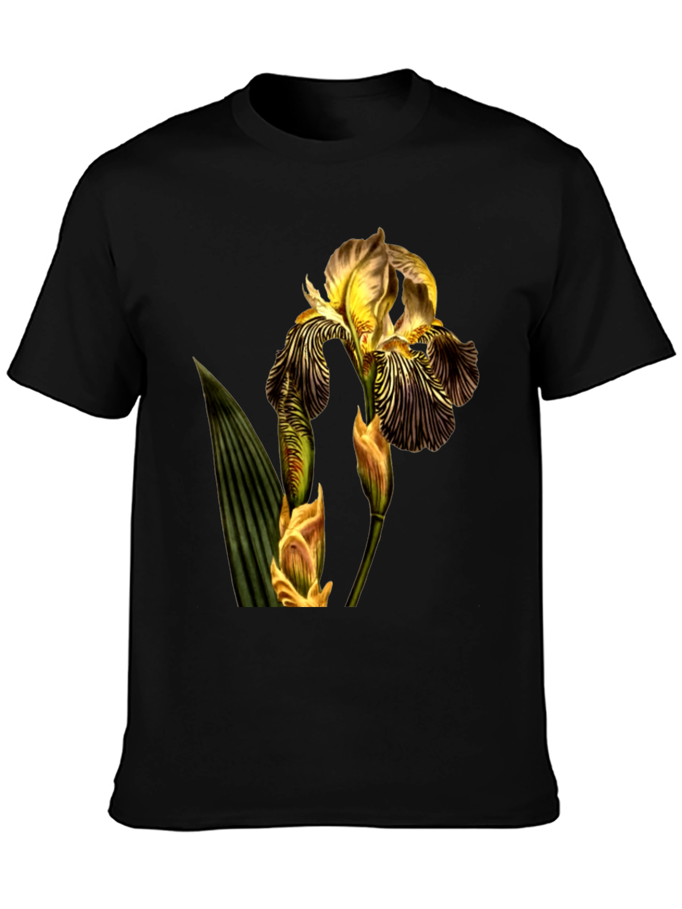 Floral Iris Graphic Print Black T-Shirt
