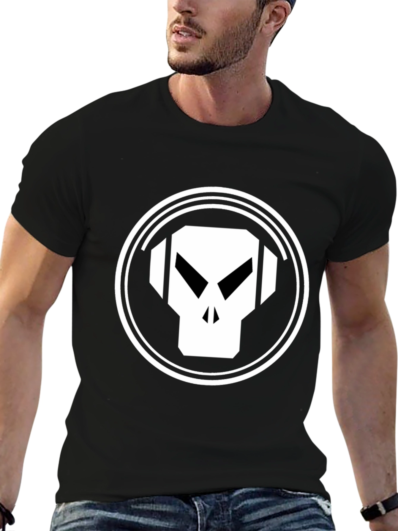 Skull Headphones Graphic Tee - Black Cotton Blend