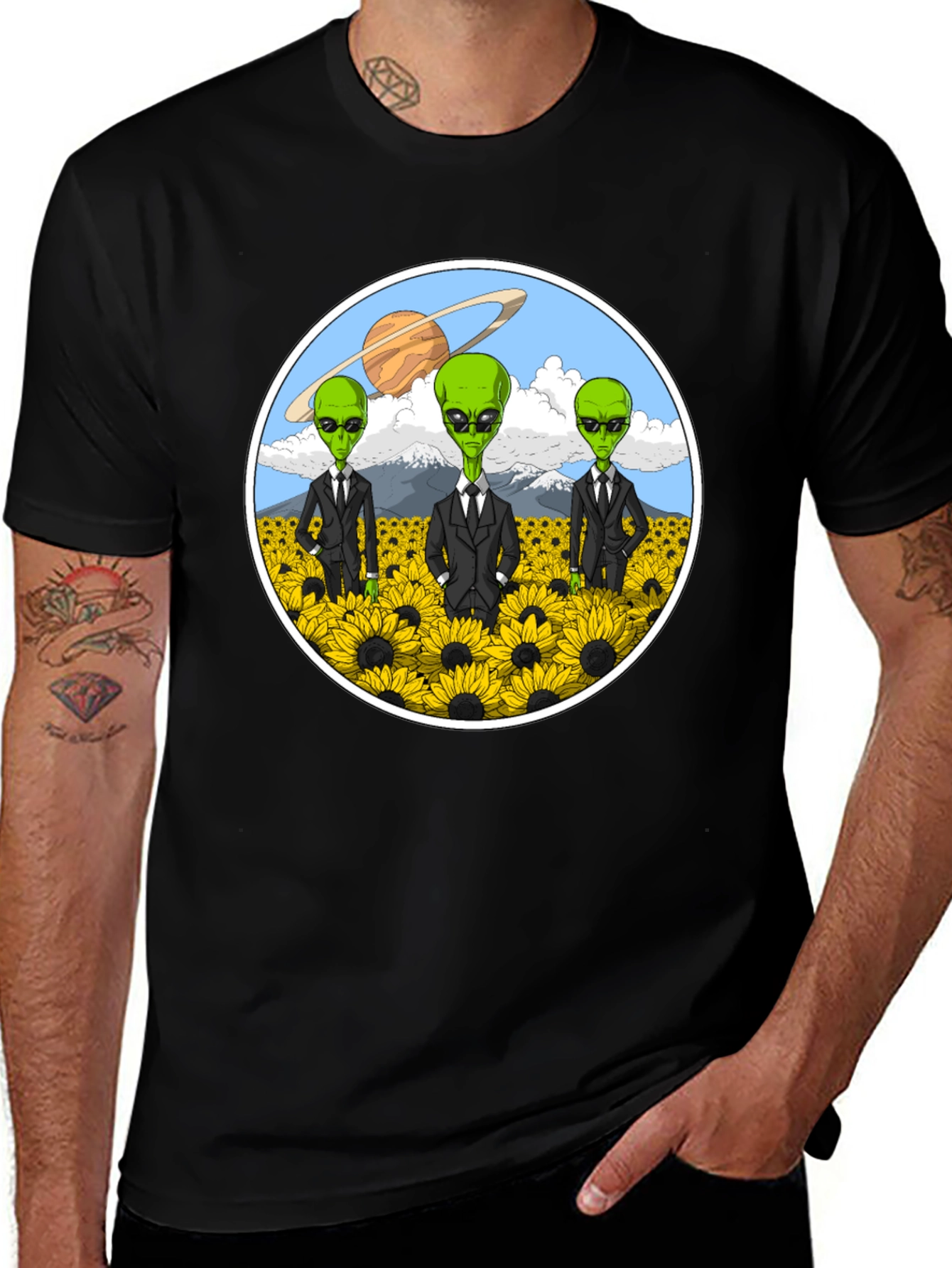 Alien Sunflower Field Graphic T-Shirt