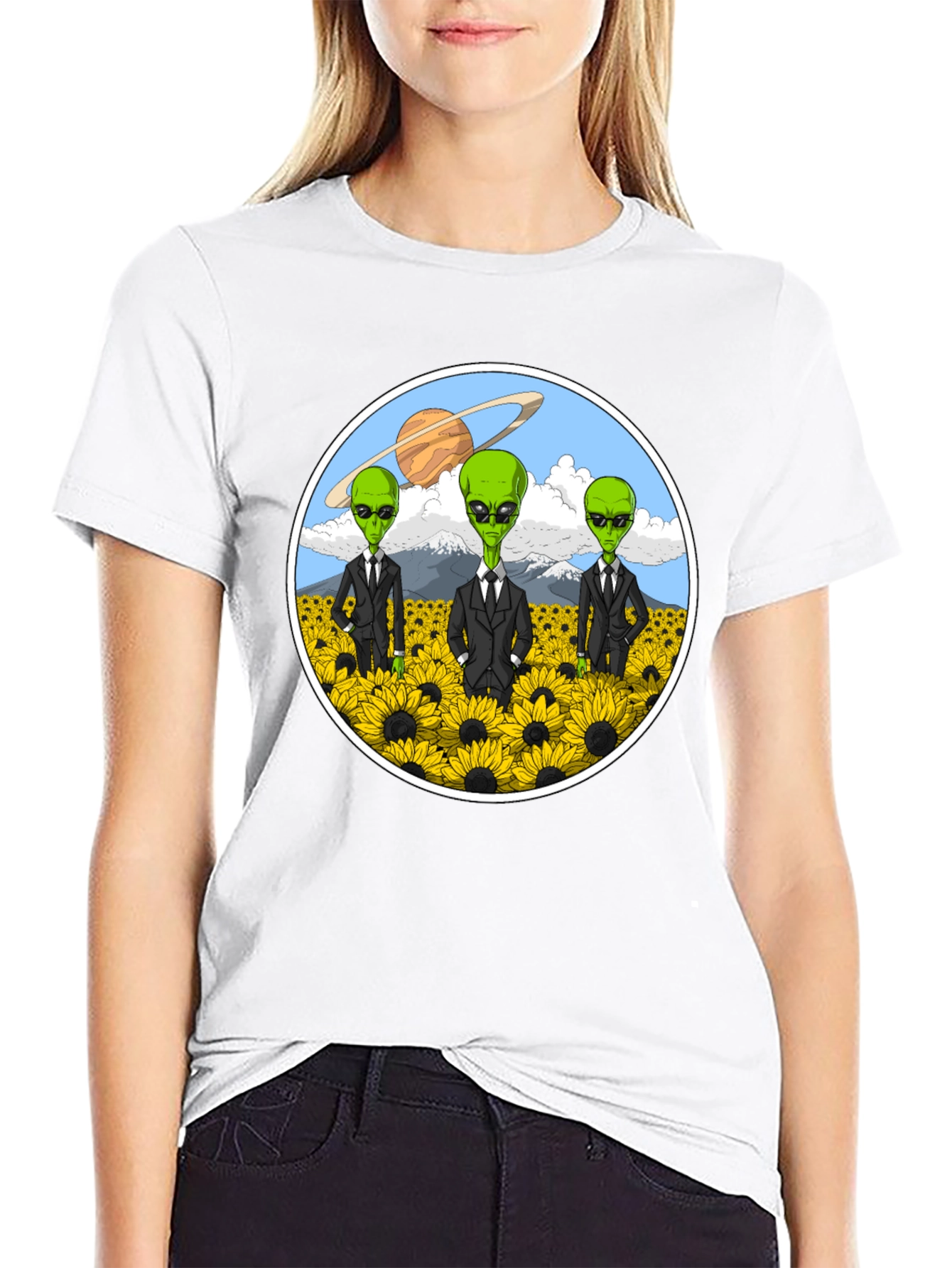 Alien Sunflower Field Graphic T-Shirt