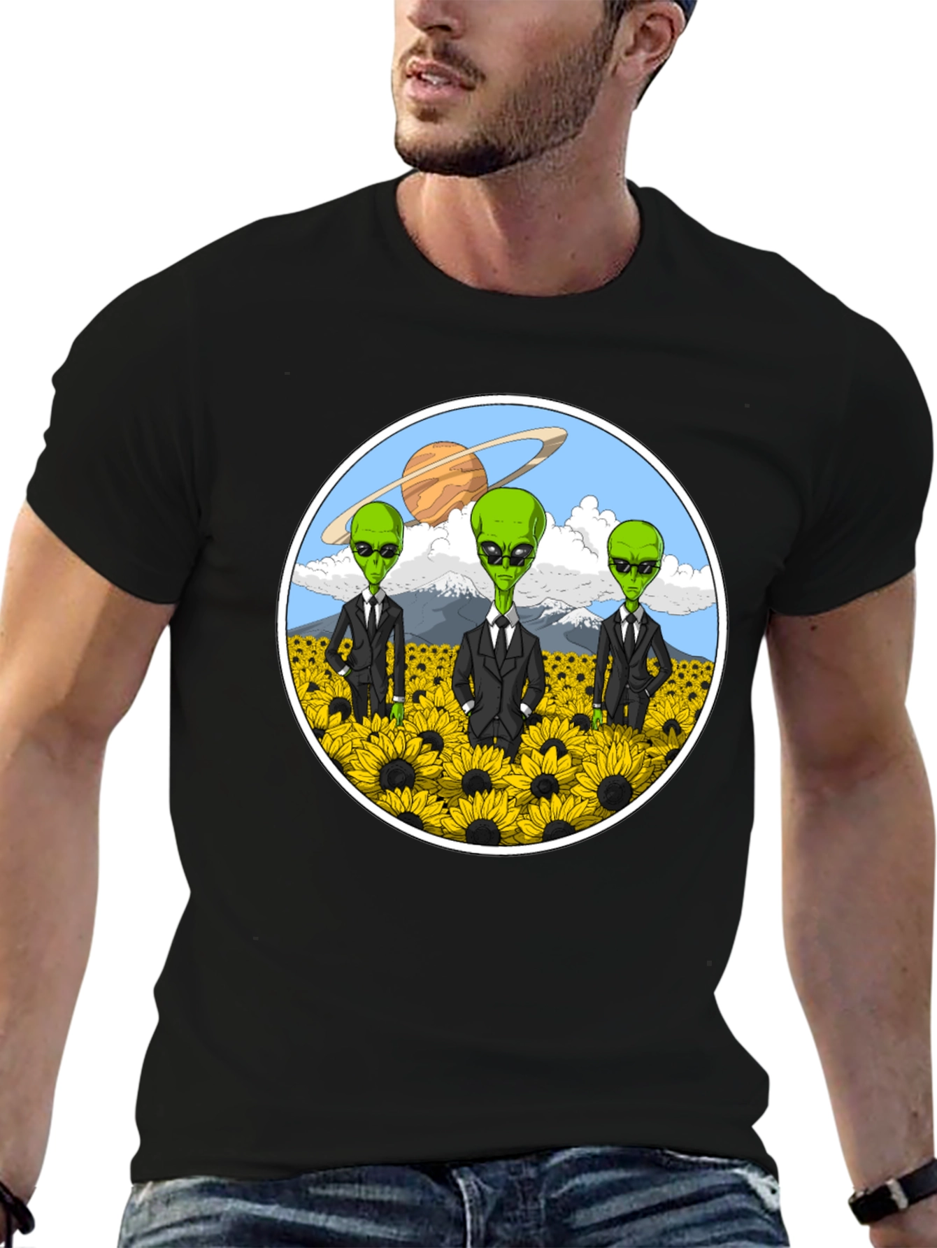Alien Sunflower Field Graphic T-Shirt