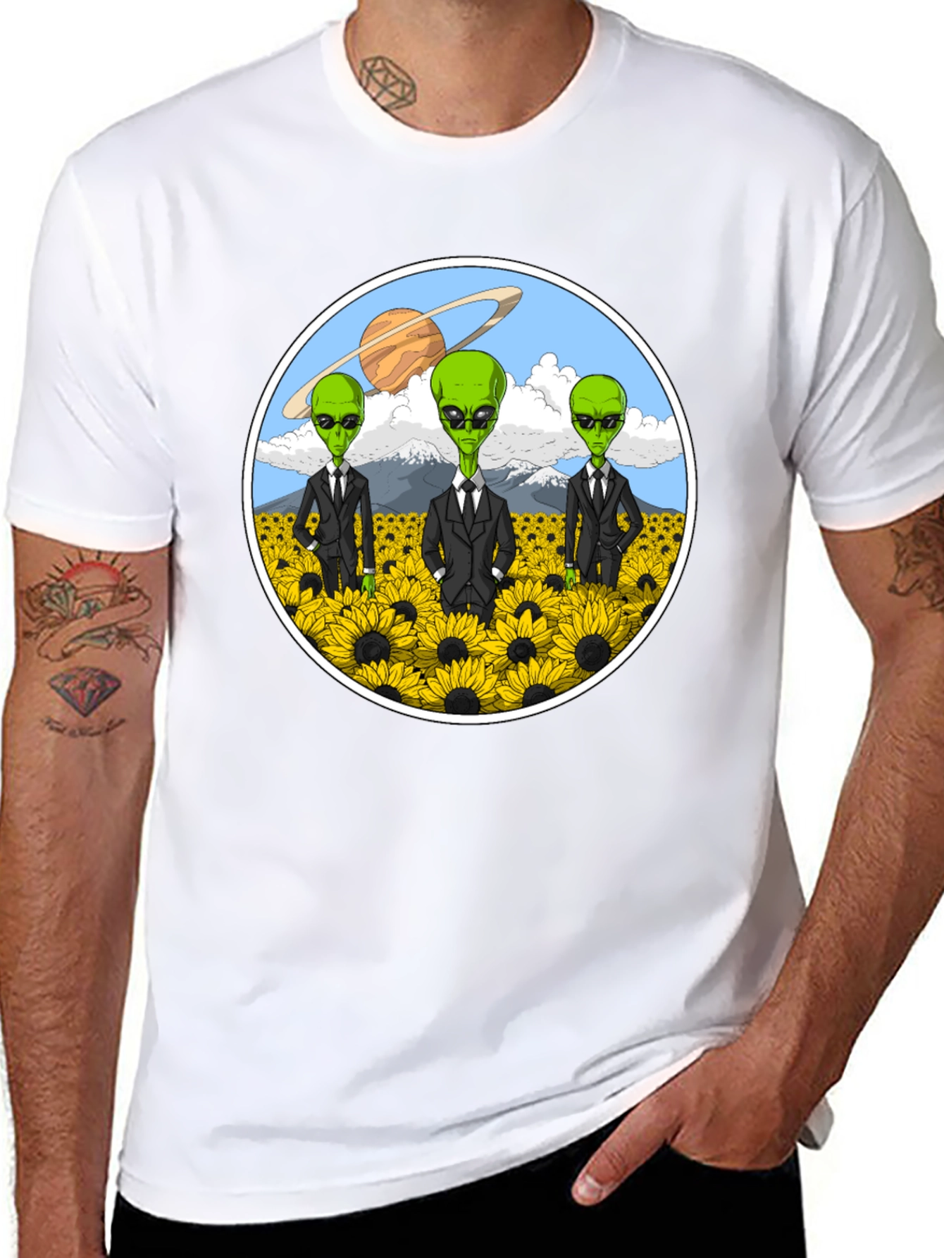 Alien Sunflower Field Graphic T-Shirt