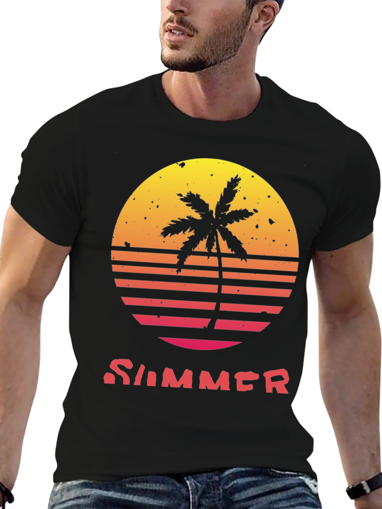 Summer Sunset Palm Tree Graphic Tee
