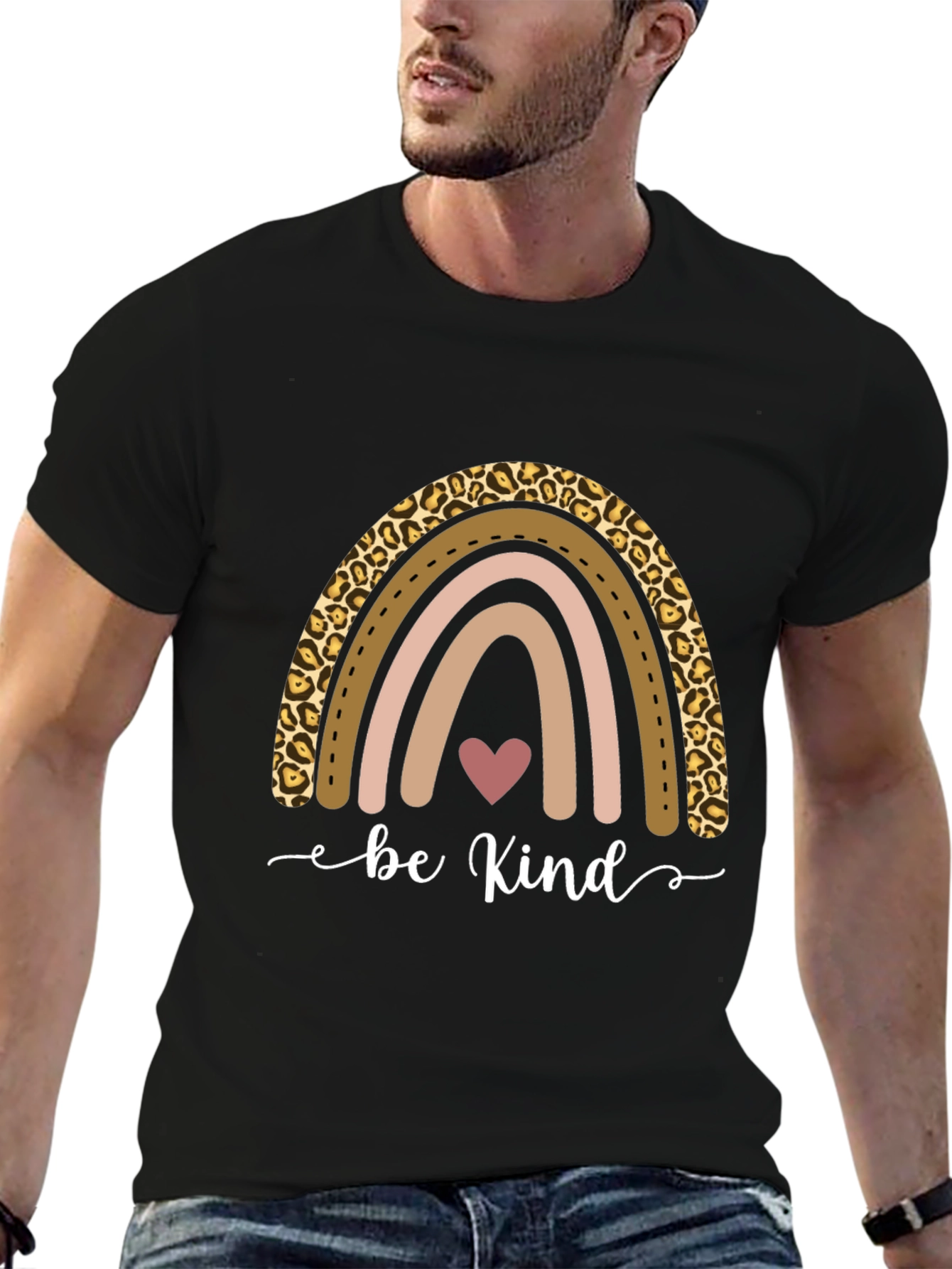 Be Kind Rainbow Leopard Print T-Shirt
