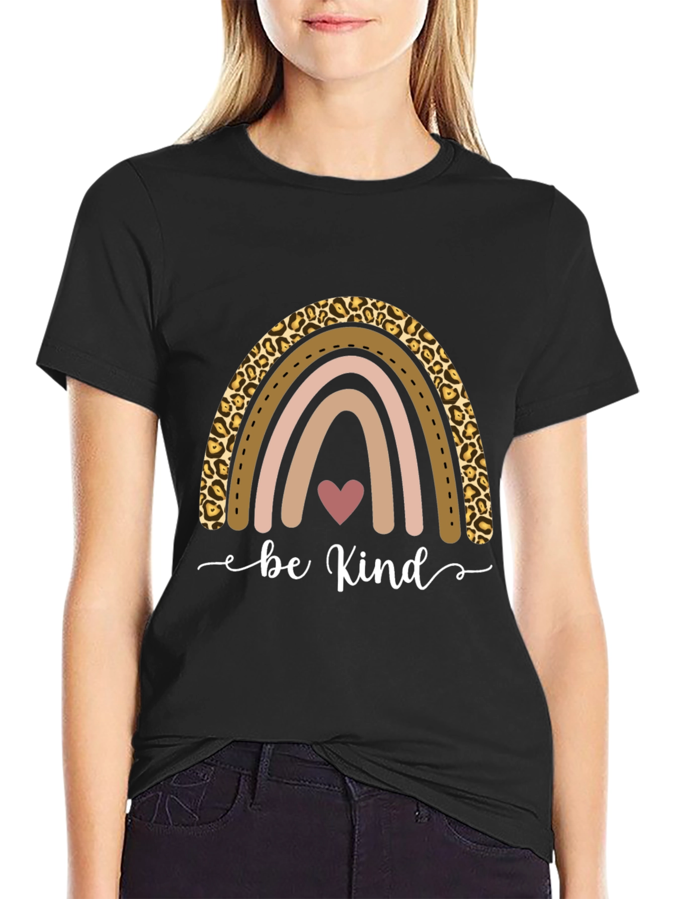 Be Kind Rainbow Leopard Print T-Shirt