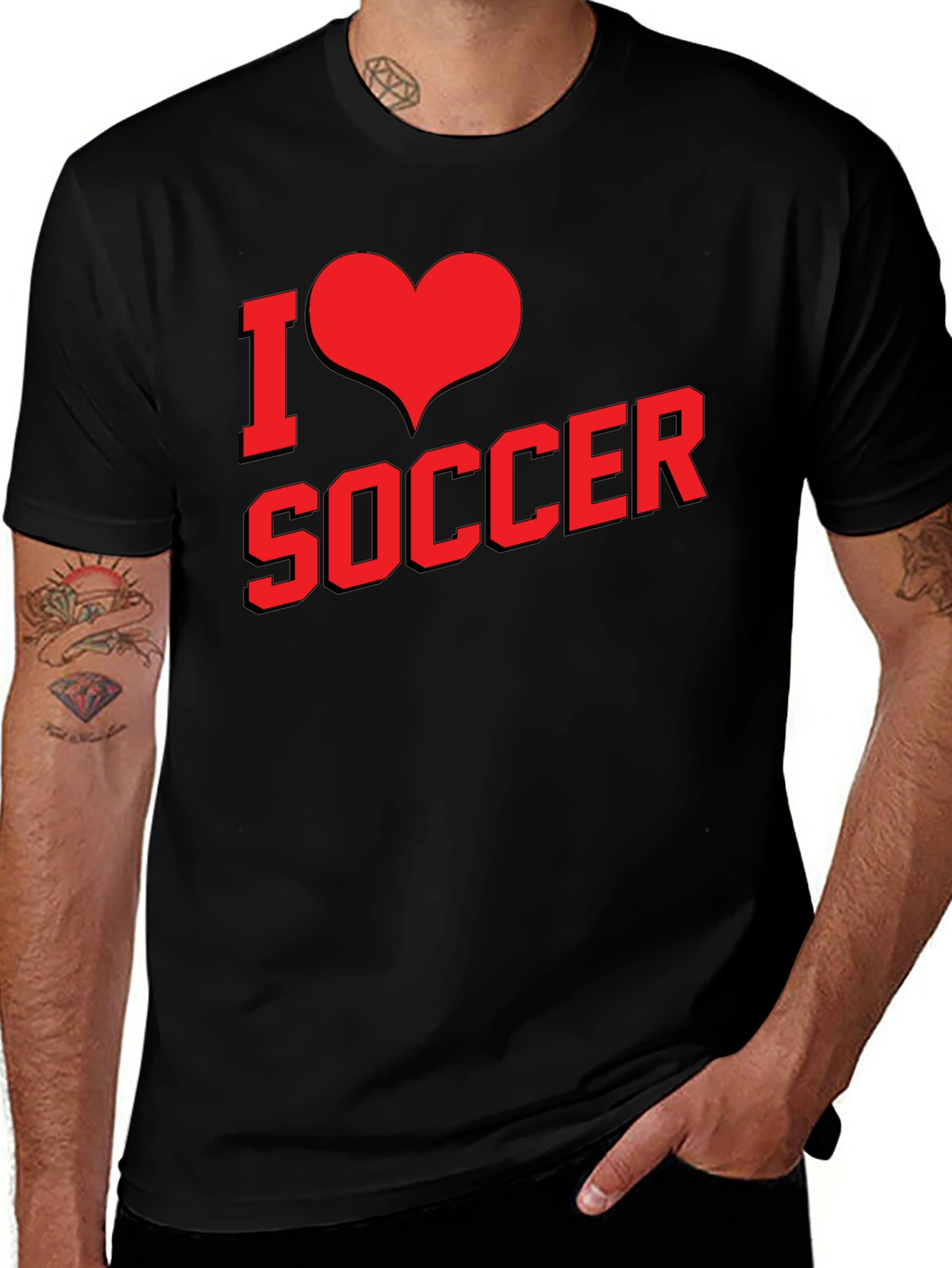 I Love Soccer Graphic Tee - Black Cotton T-Shirt
