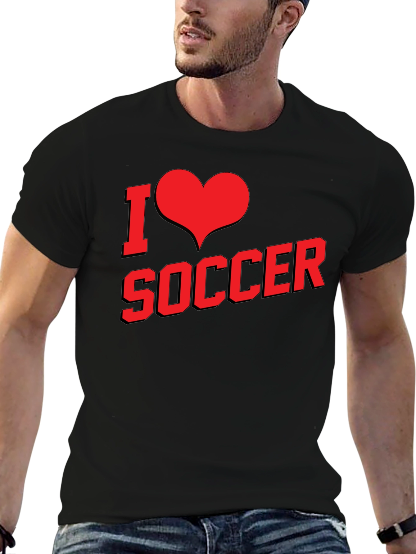 I Love Soccer Graphic Tee - Black Cotton T-Shirt