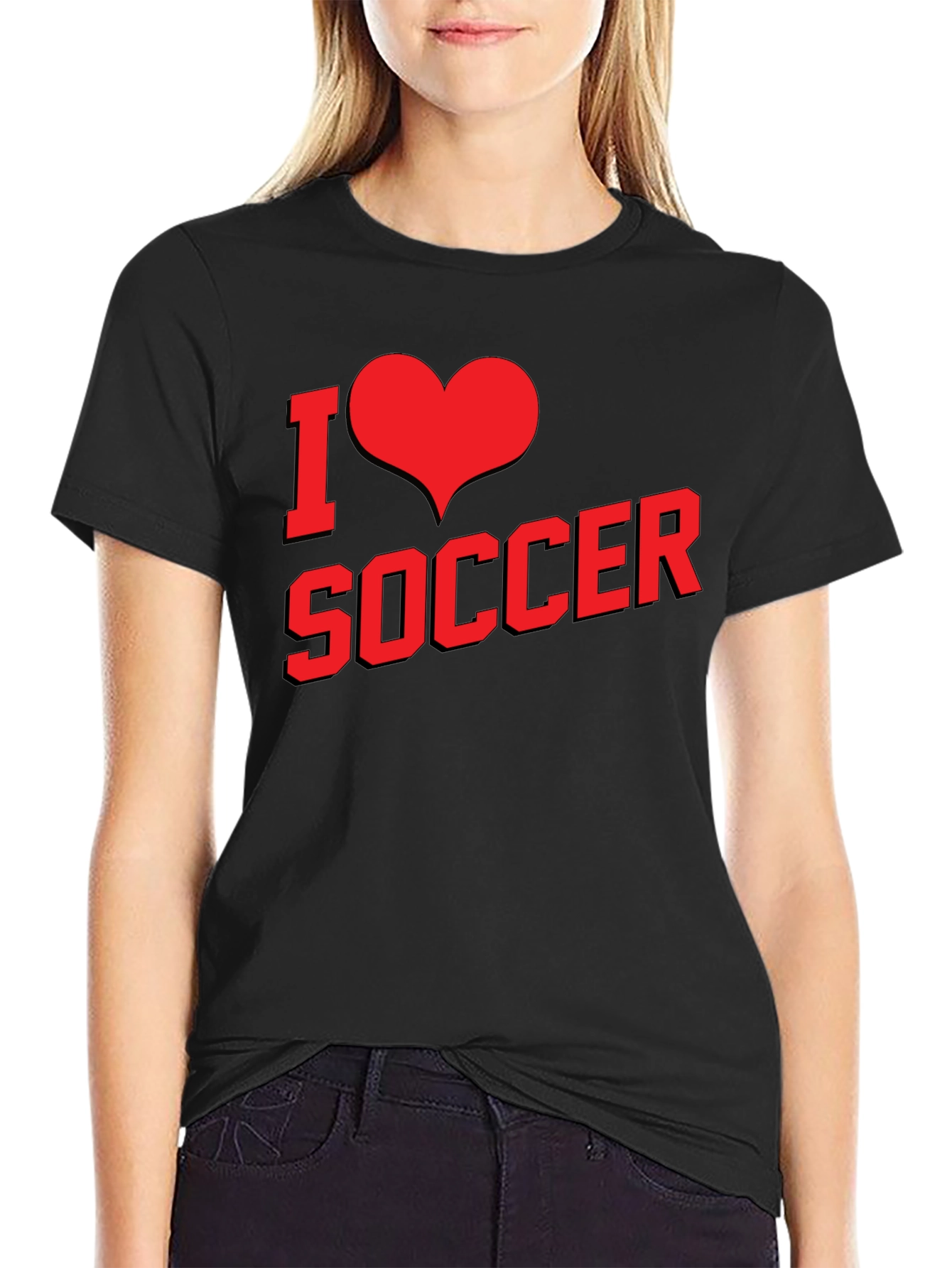I Love Soccer Graphic Tee - Black Cotton T-Shirt
