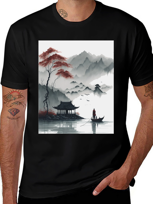 Artistic Zen Landscape Black T-Shirt