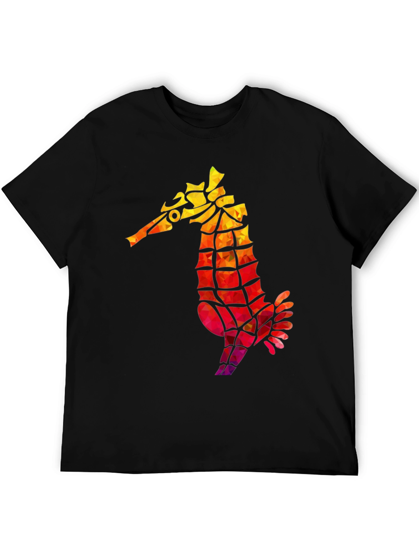 Geometric Seahorse Graphic Tee - Black