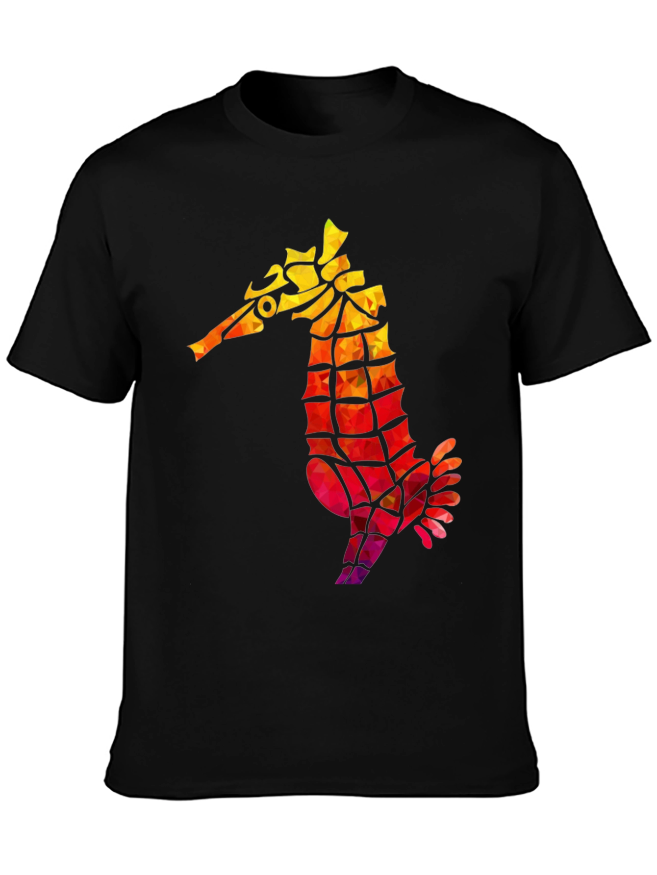 Geometric Seahorse Graphic Tee - Black