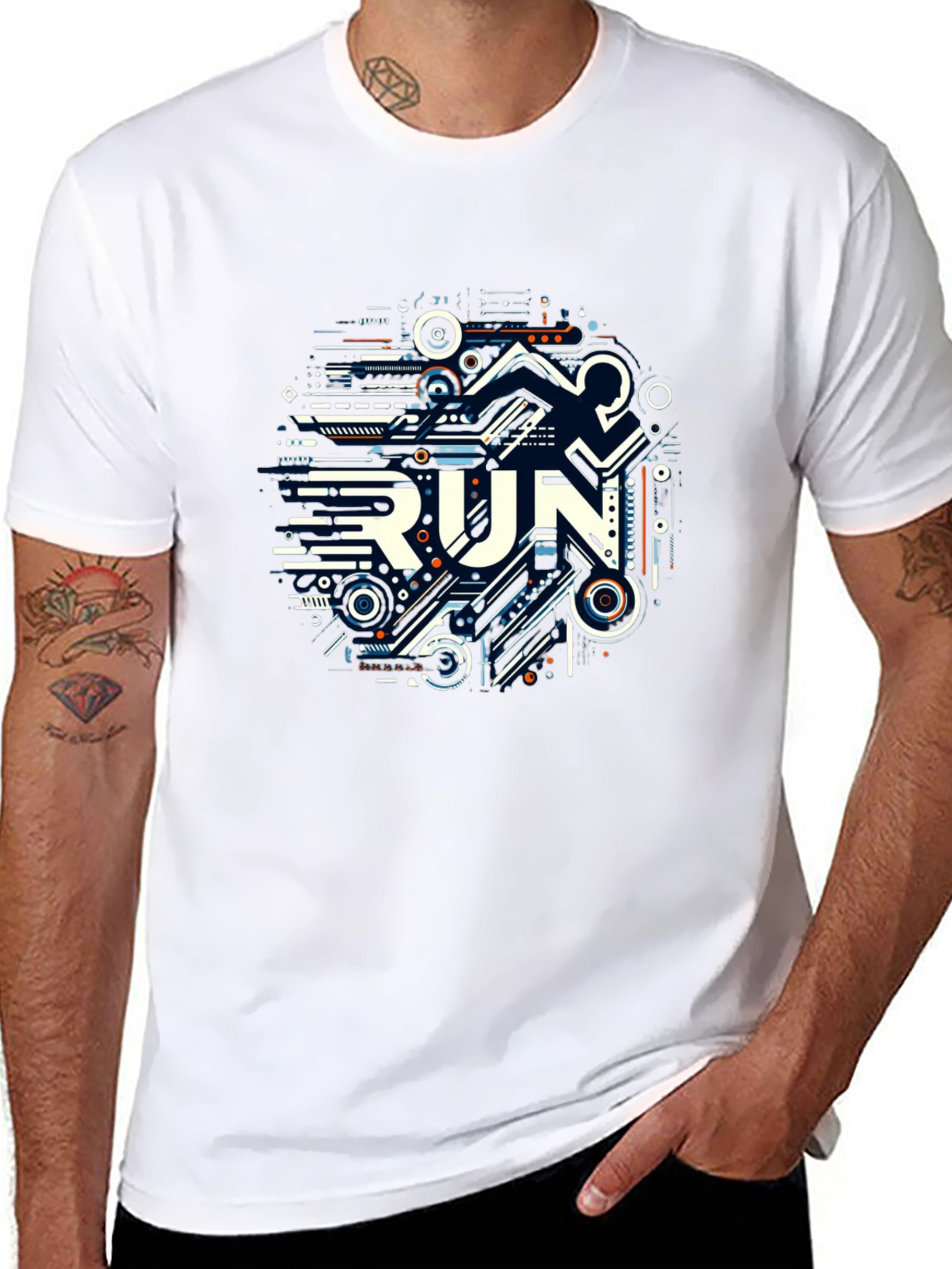 Abstract RUN Graphic Tee - Black Unisex T-Shirt