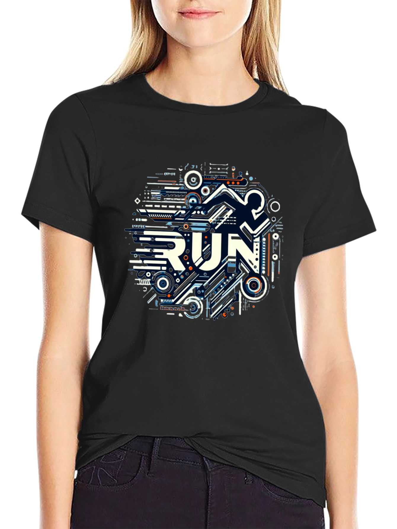 Abstract RUN Graphic Tee - Black Unisex T-Shirt