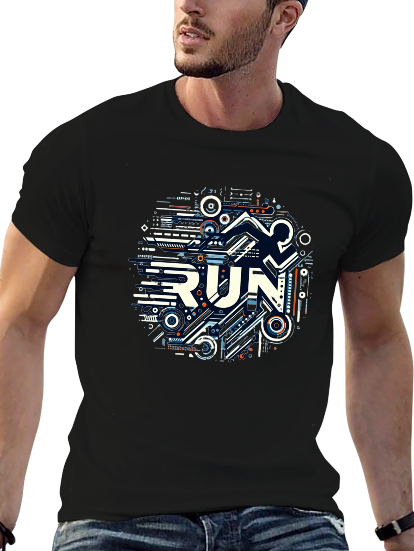 Abstract RUN Graphic Tee - Black Unisex T-Shirt