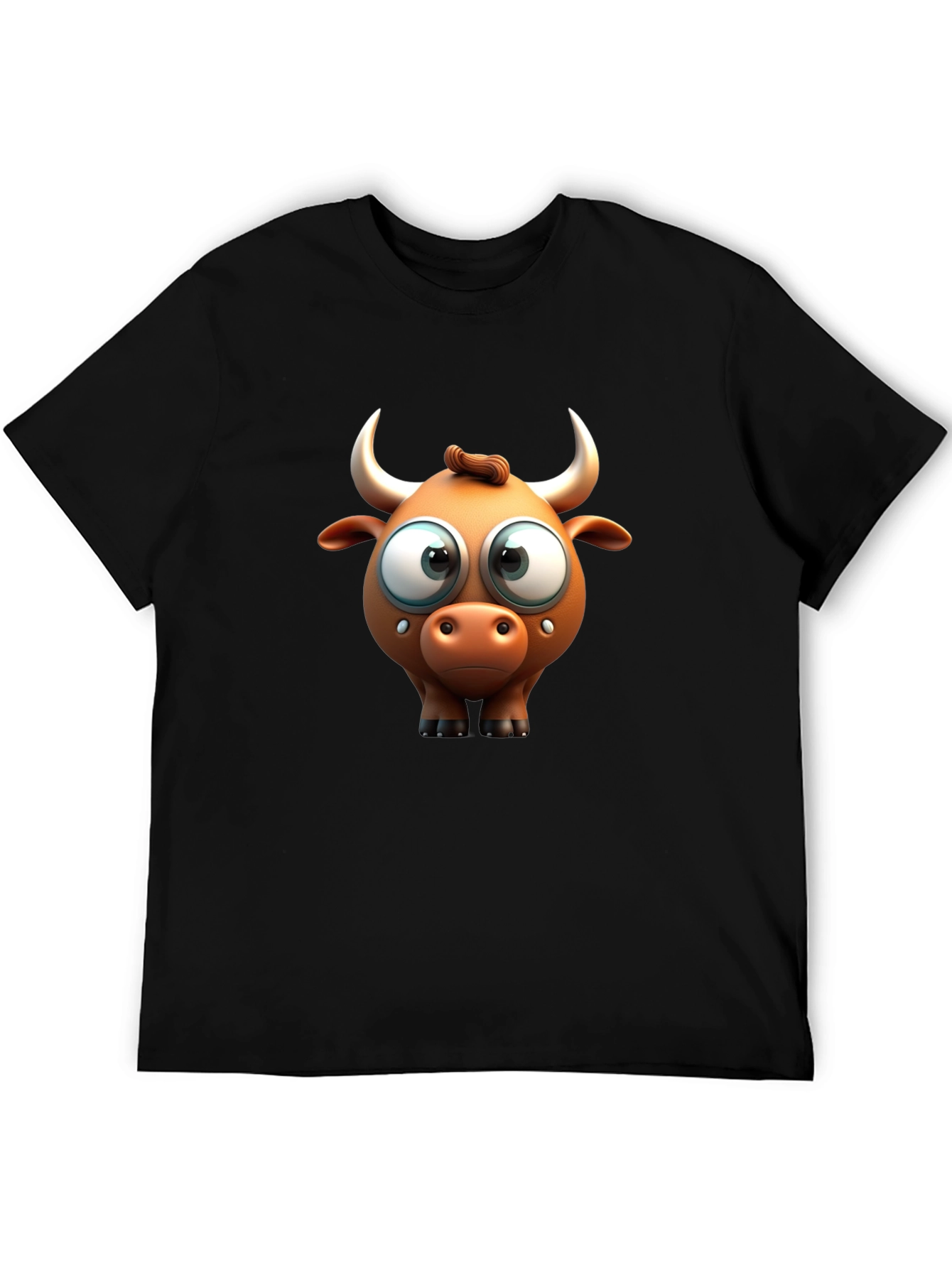 Funny Cartoon Bull Graphic Black T-Shirt
